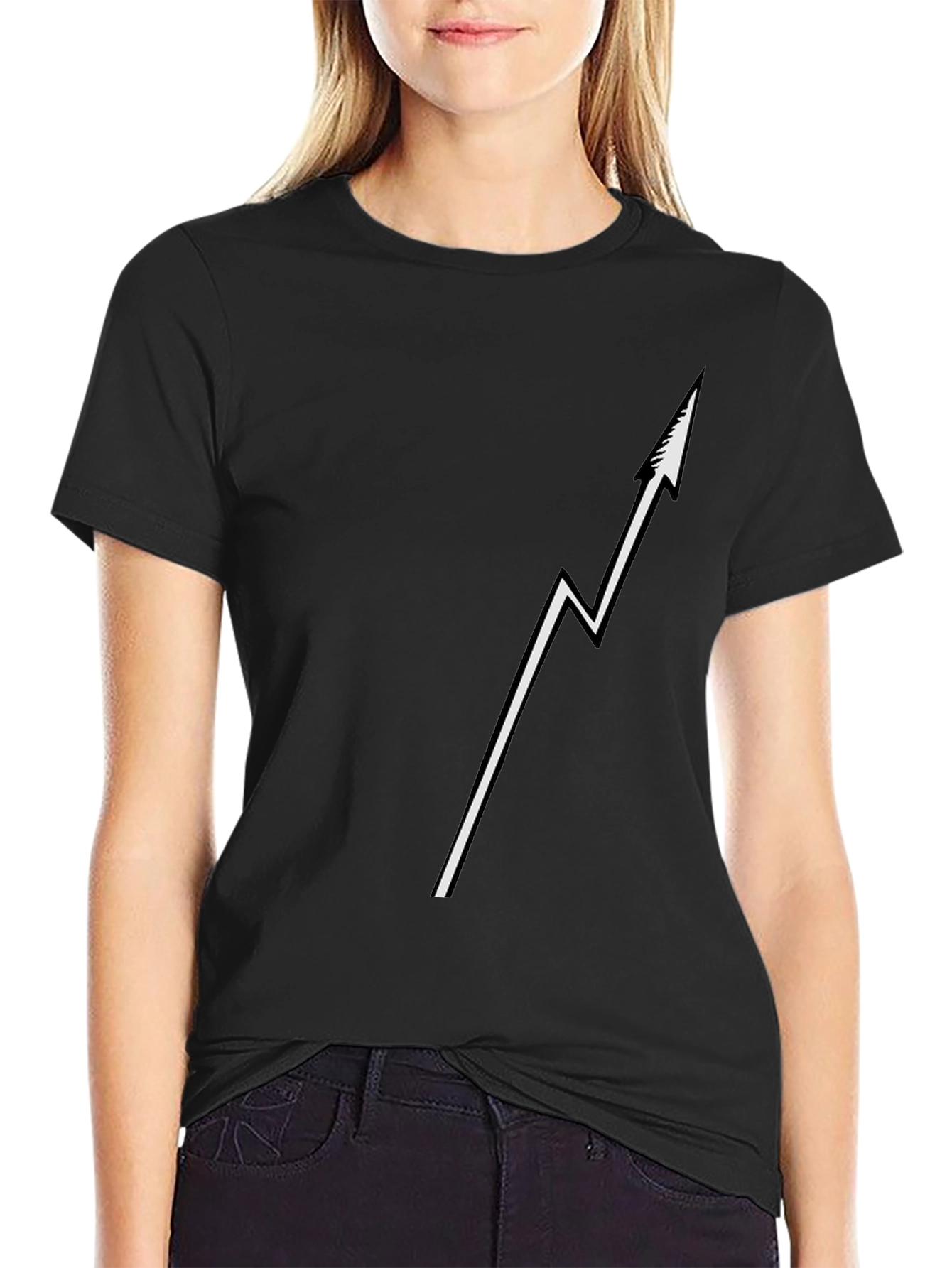 Modern Lightning Bolt Arrow Graphic Black T-Shirt