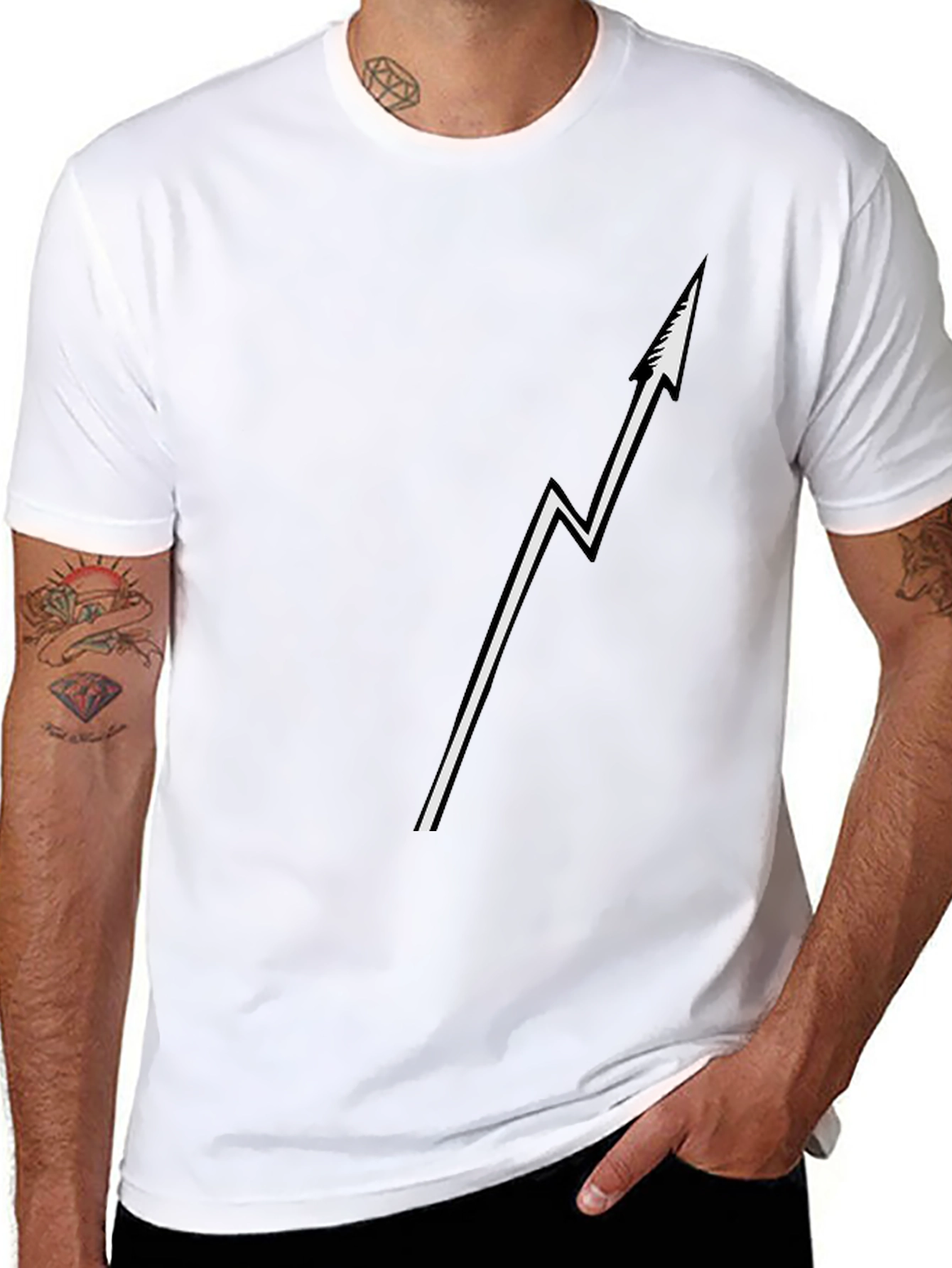 Modern Lightning Bolt Arrow Graphic Black T-Shirt