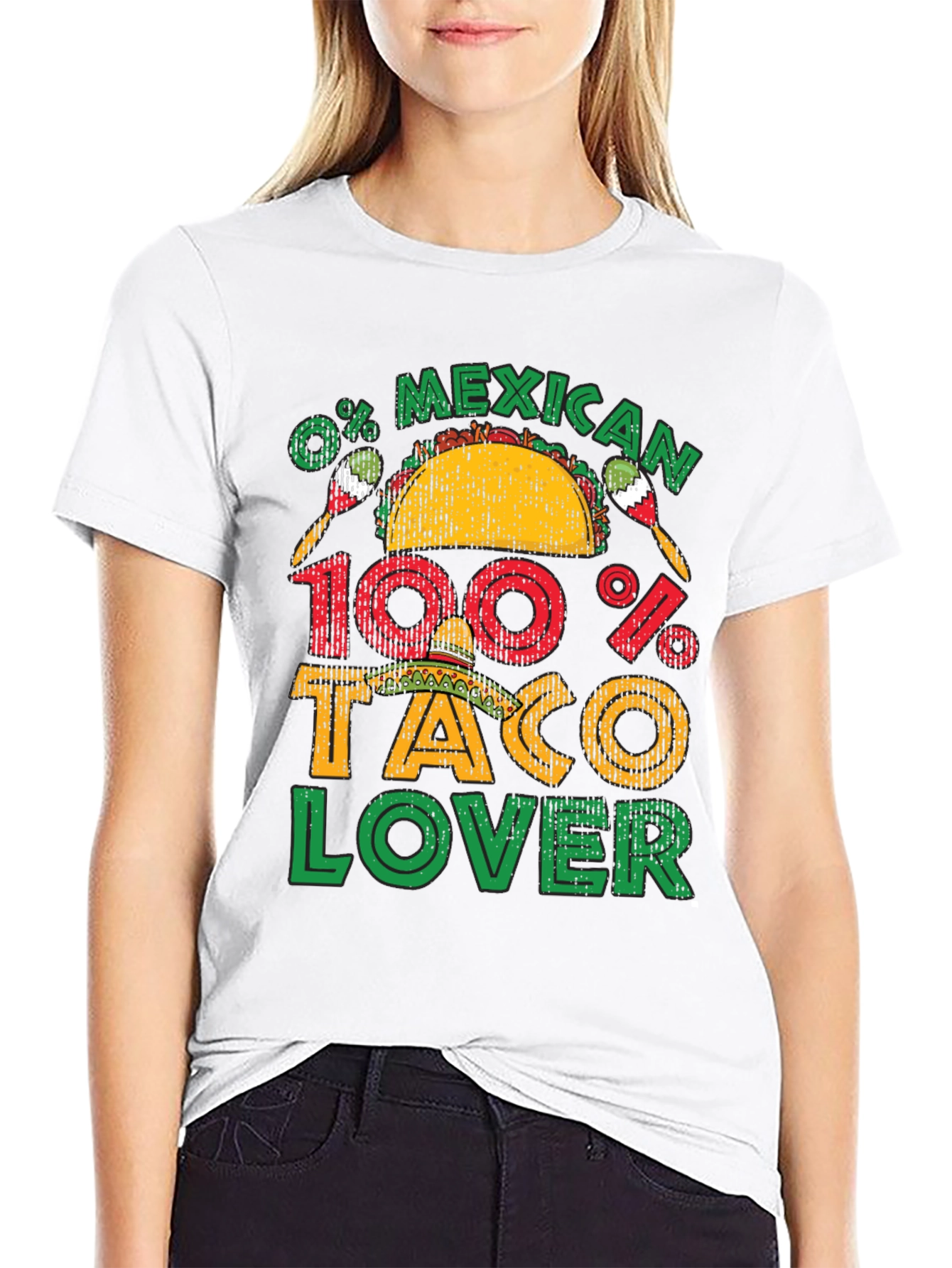 0% Mexican 100% Taco Lover Black Graphic T-Shirt