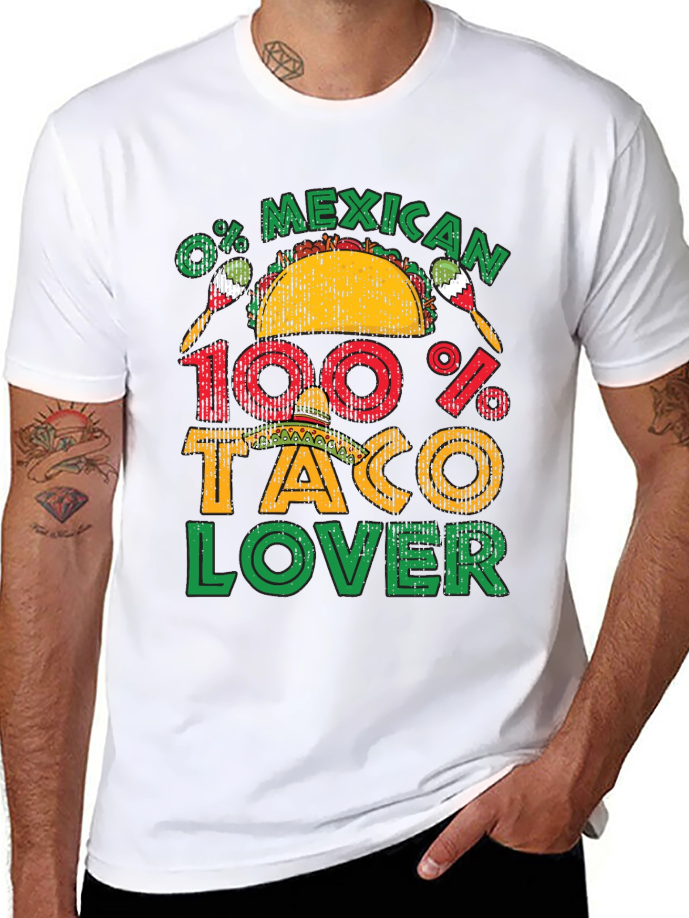 0% Mexican 100% Taco Lover Black Graphic T-Shirt