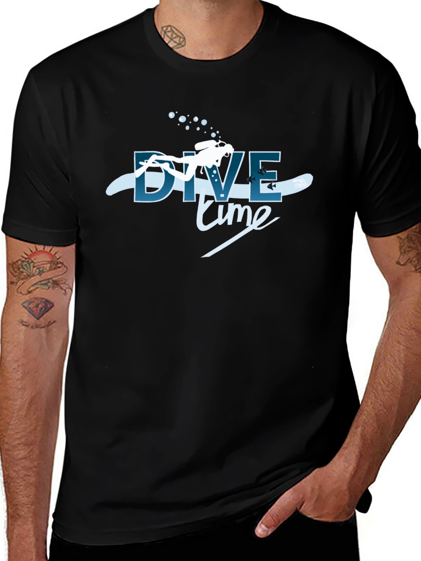 Dive Time Graphic Tee - Black Cotton T-Shirt