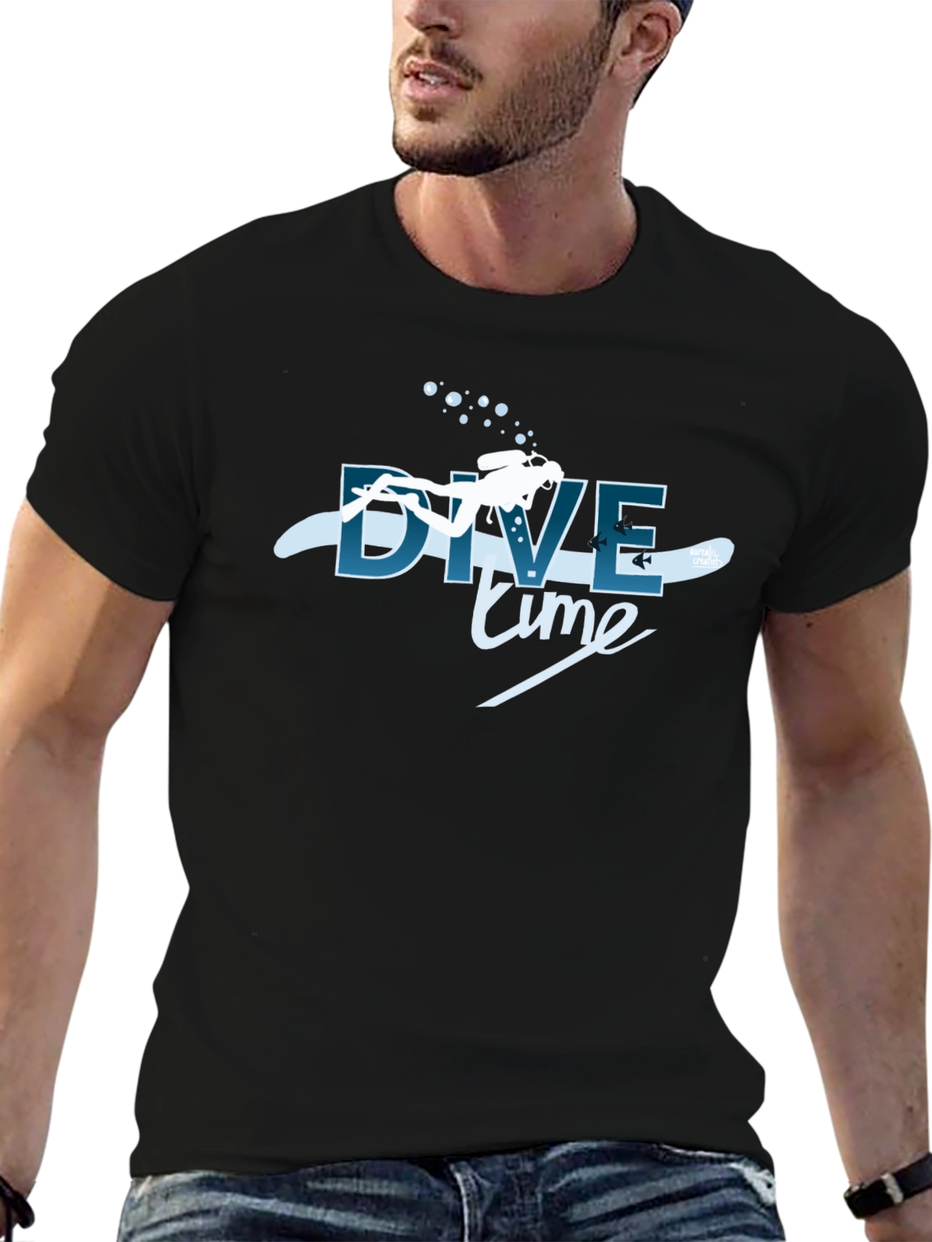 Dive Time Graphic Tee - Black Cotton T-Shirt