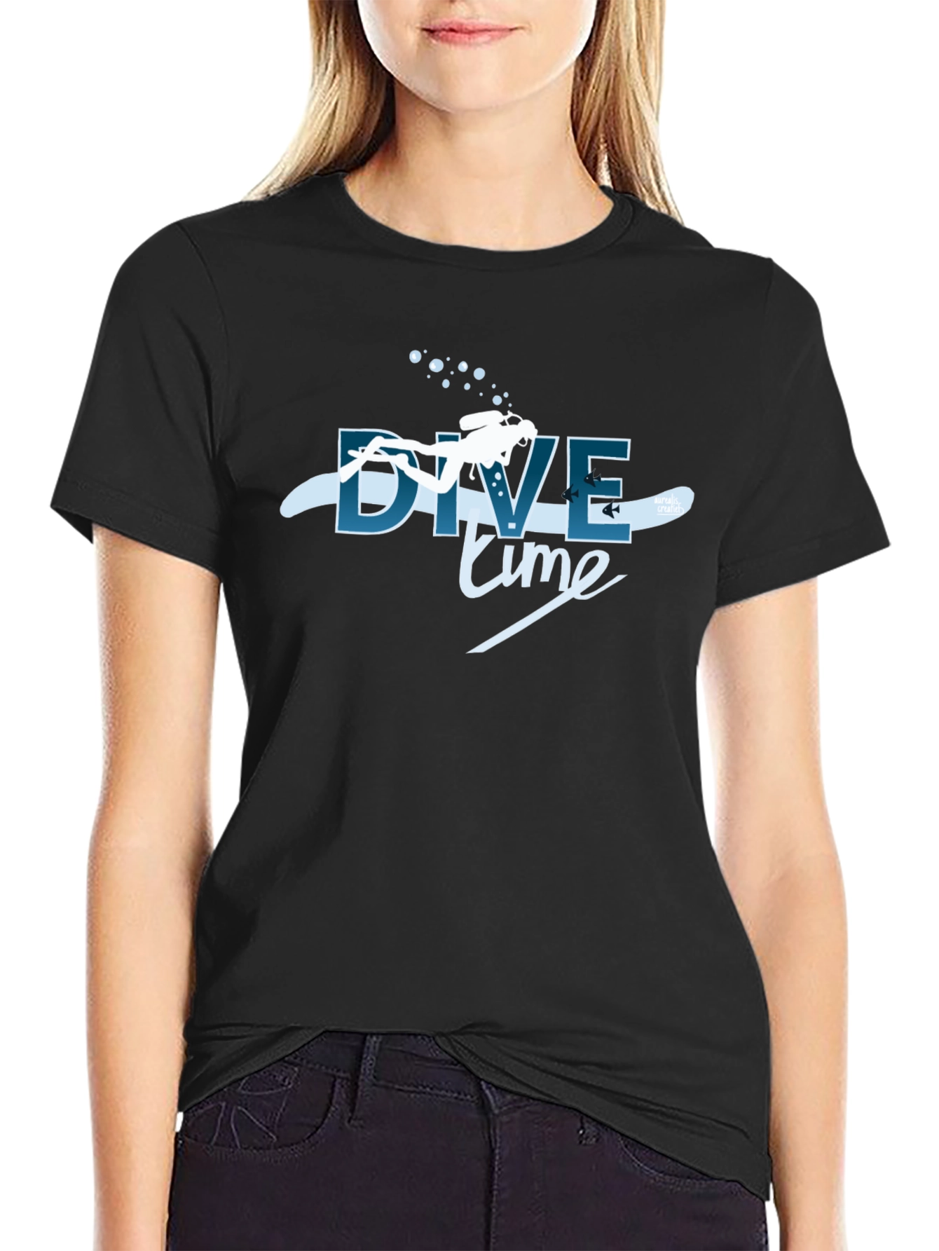 Dive Time Graphic Tee - Black Cotton T-Shirt