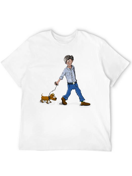 Man & Dog Cartoon T-Shirt - Walking Friend Graphic Tee