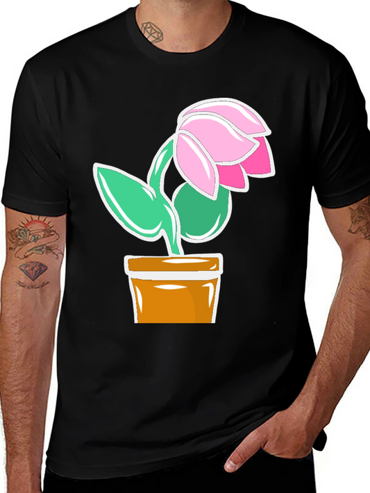 Floral Potted Plant Graphic T-Shirt