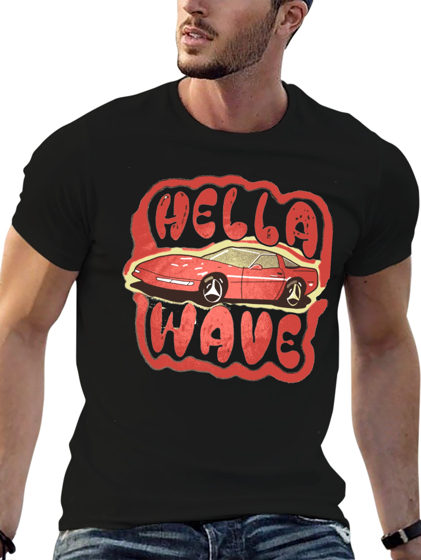 Hella Wave Car Graphic T-Shirt - Black