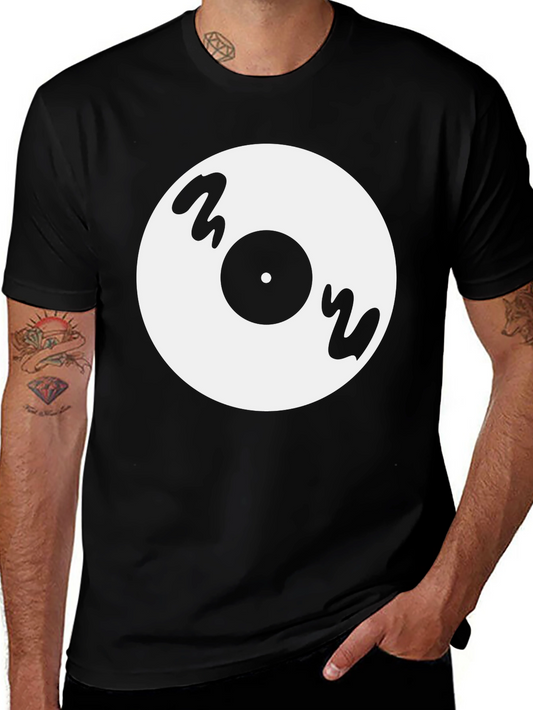 Vinyl Record Graphic Tee - Black Cotton Casual Shirt