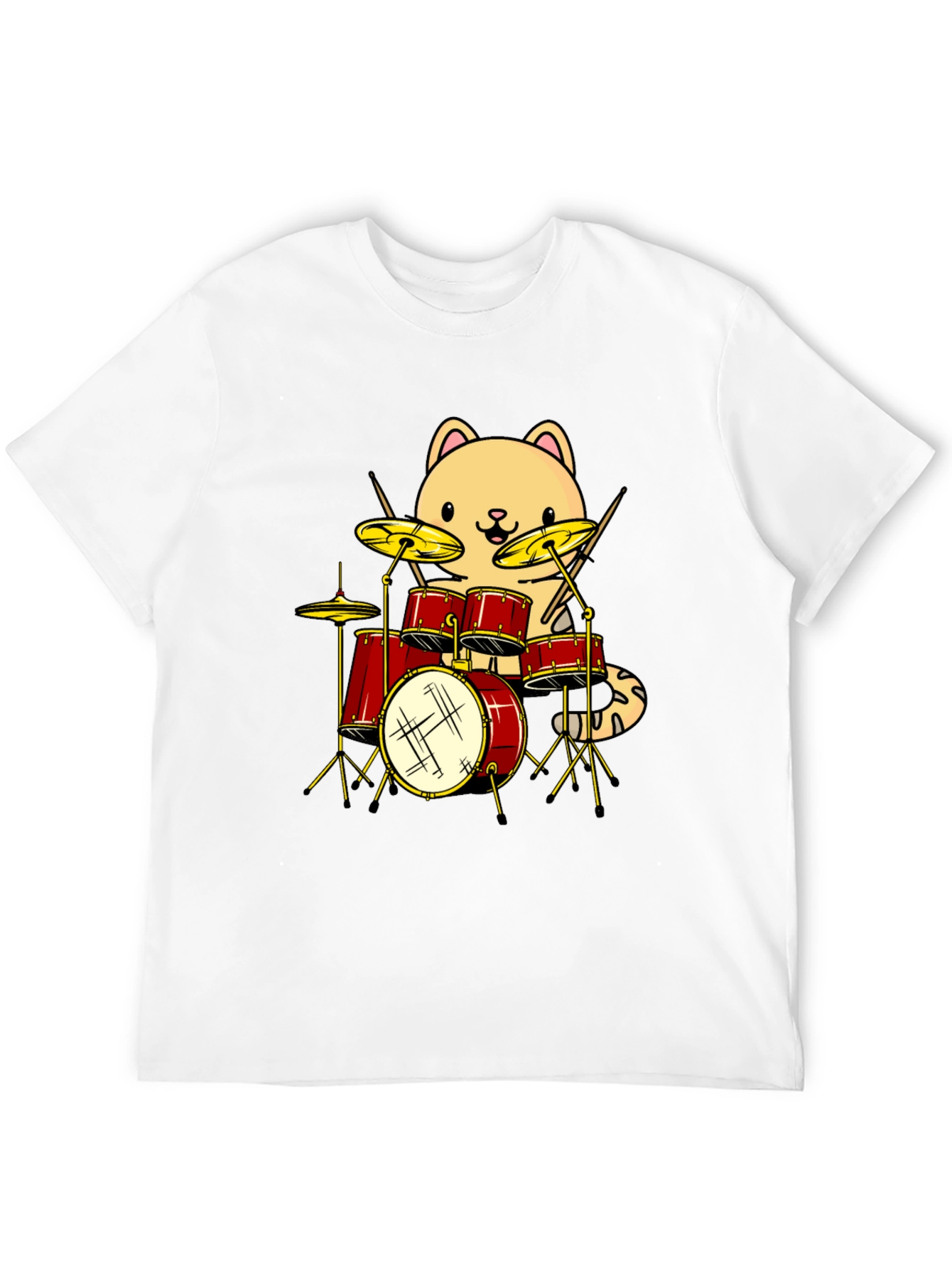 Cat Drummer Black T-Shirt - Funny Band Tee
