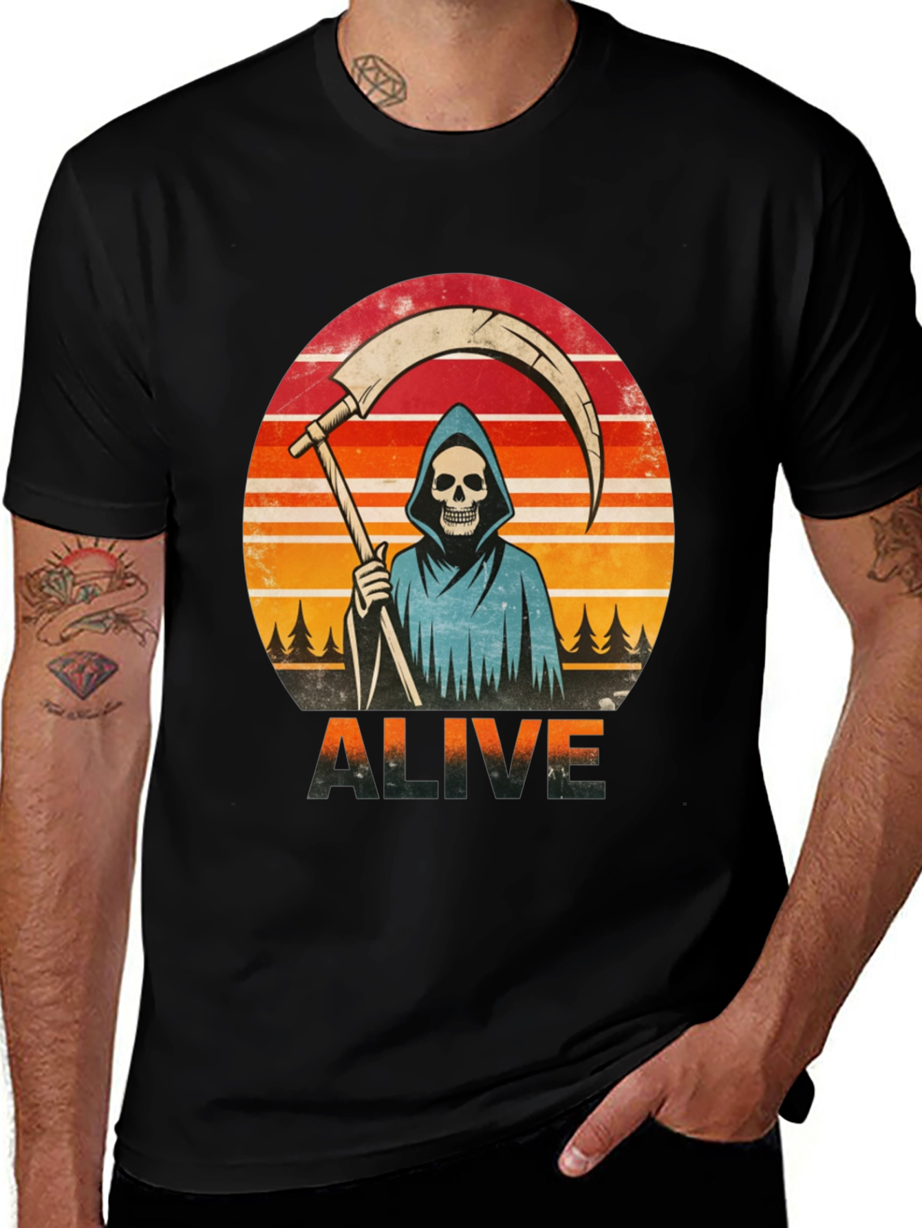 Alive Grim Reaper Graphic T-Shirt