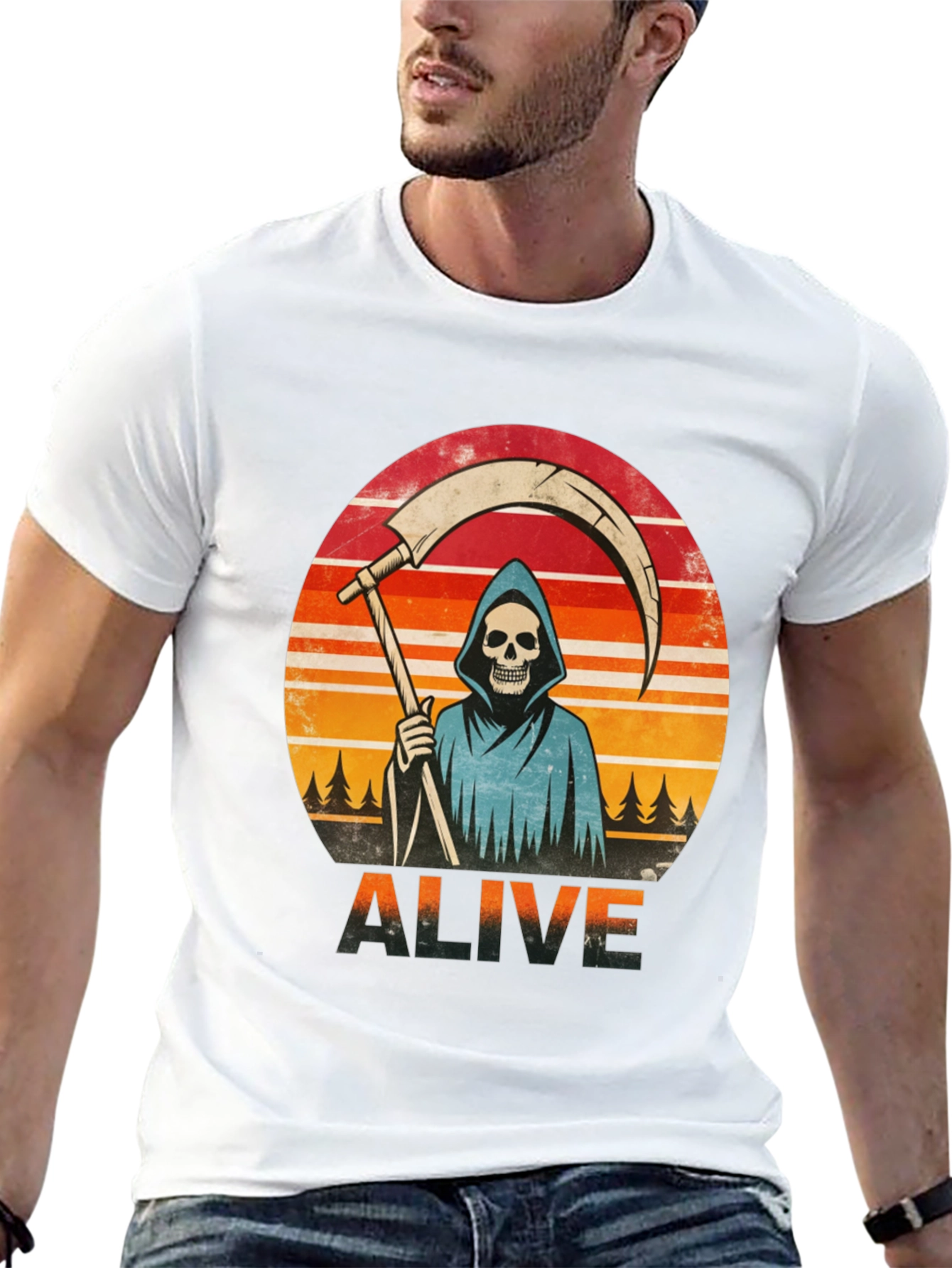 Alive Grim Reaper Graphic T-Shirt