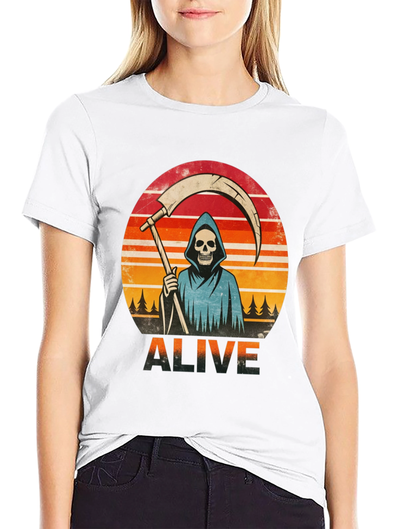 Alive Grim Reaper Graphic T-Shirt