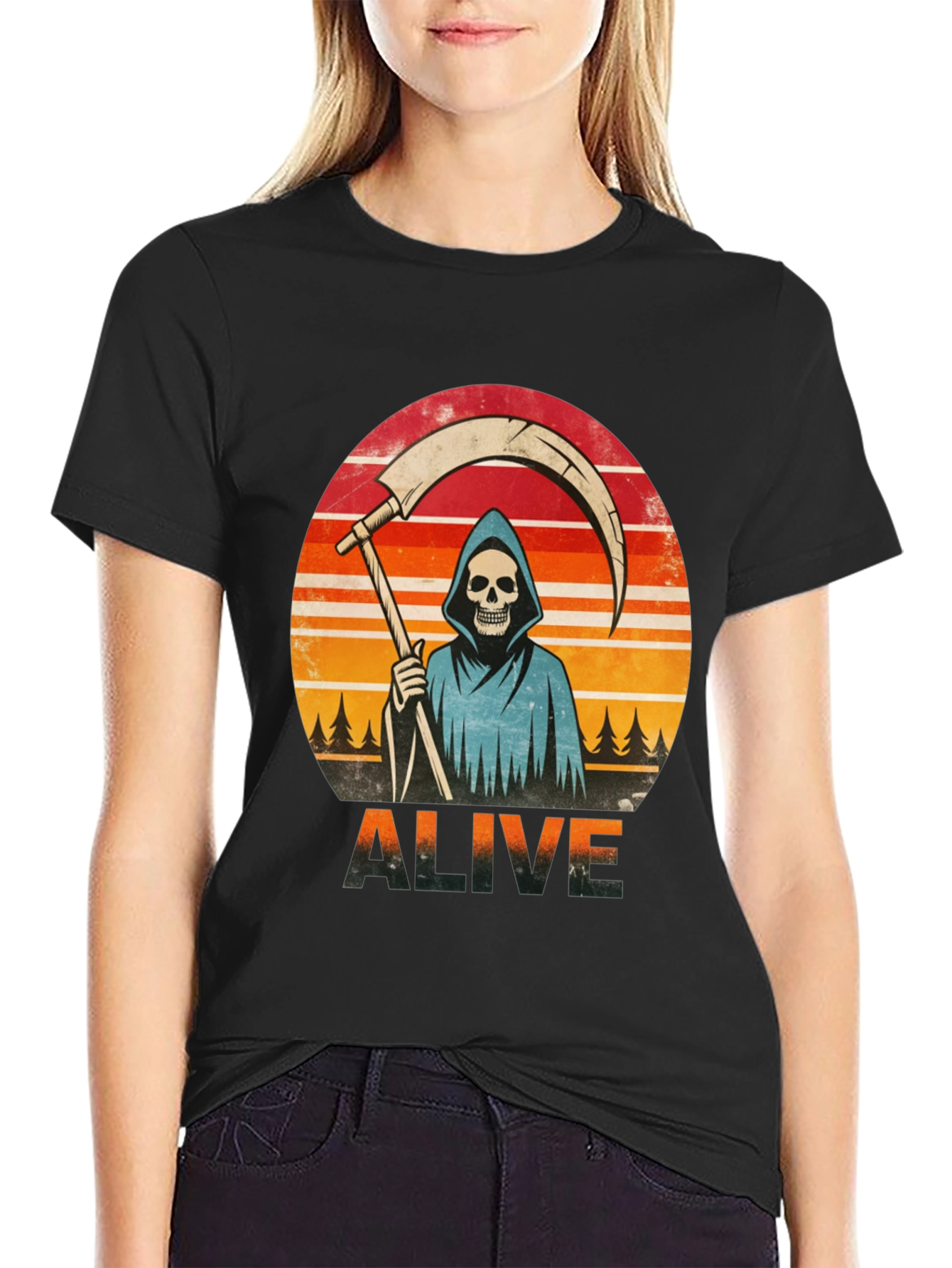 Alive Grim Reaper Graphic T-Shirt