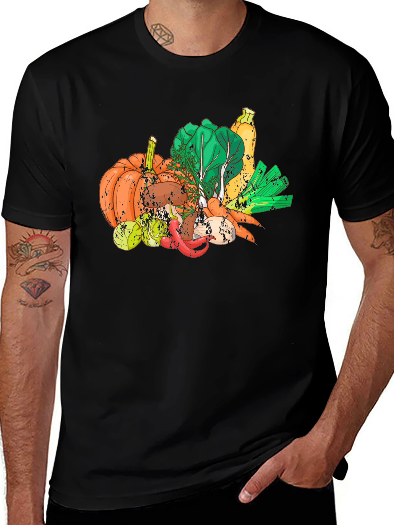 Vegetable Medley Graphic Black T-Shirt