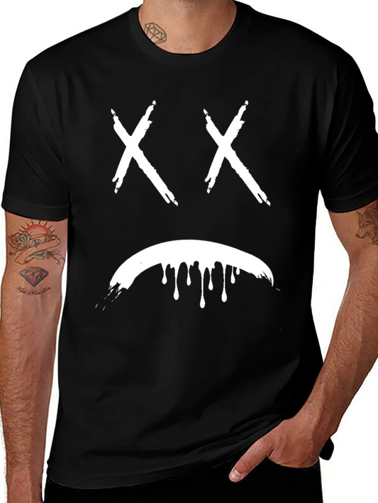 Sad Face Graphic Tee - Black Cotton Blend
