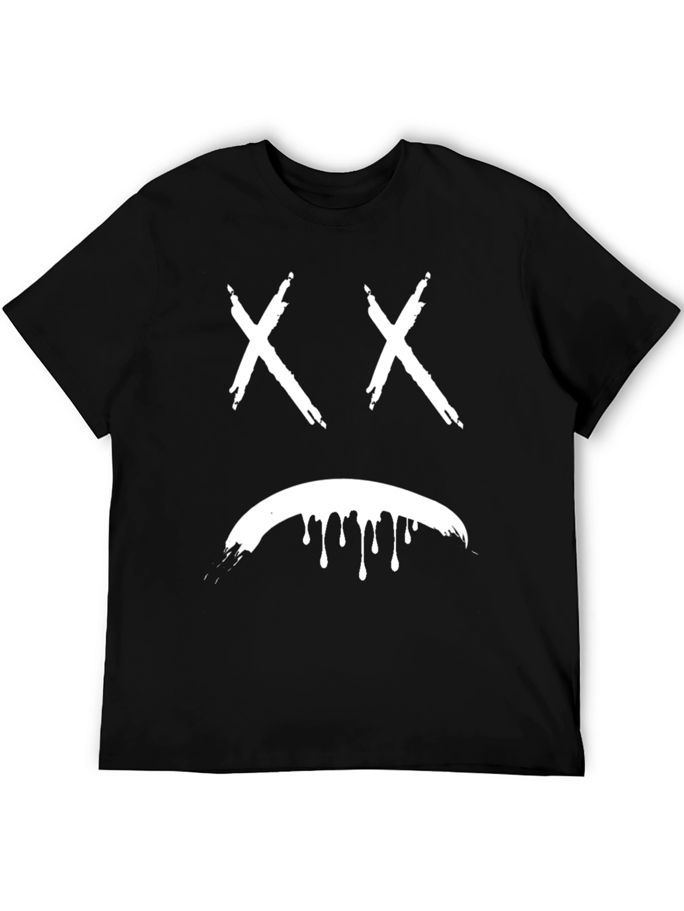 Sad Face Graphic Tee - Black Cotton Blend