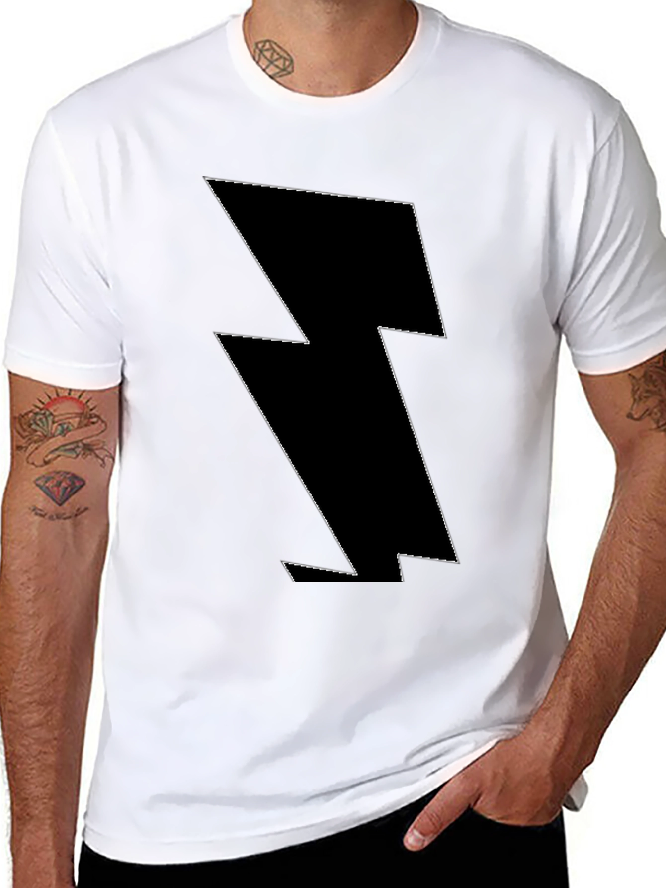 Lightning Bolt Graphic Tee - Bold Black Cotton T-Shirt
