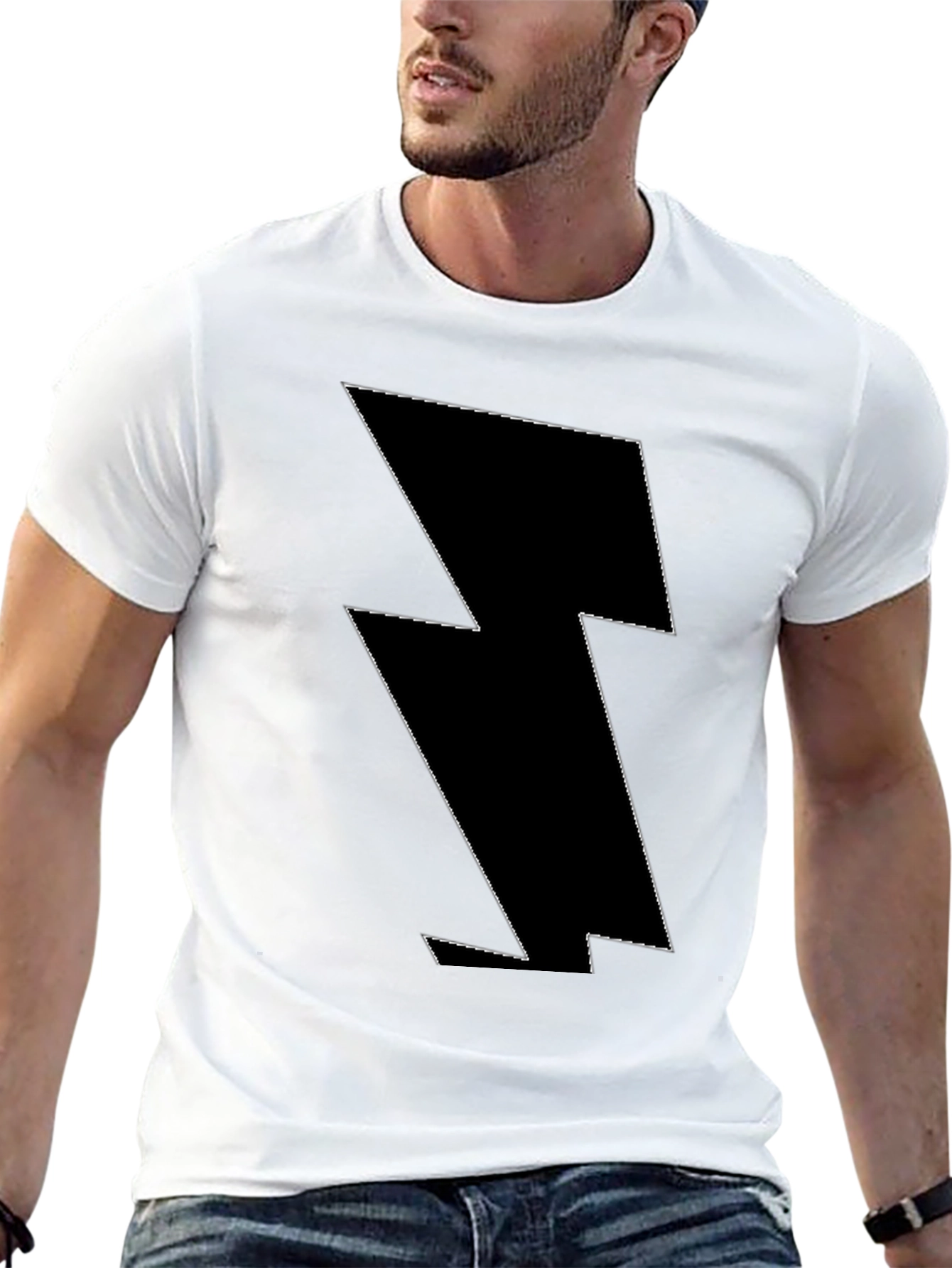 Lightning Bolt Graphic Tee - Bold Black Cotton T-Shirt