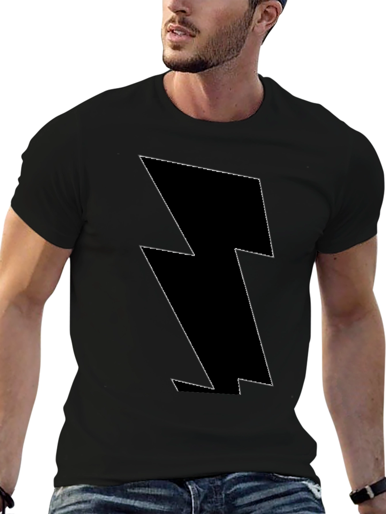 Lightning Bolt Graphic Tee - Bold Black Cotton T-Shirt