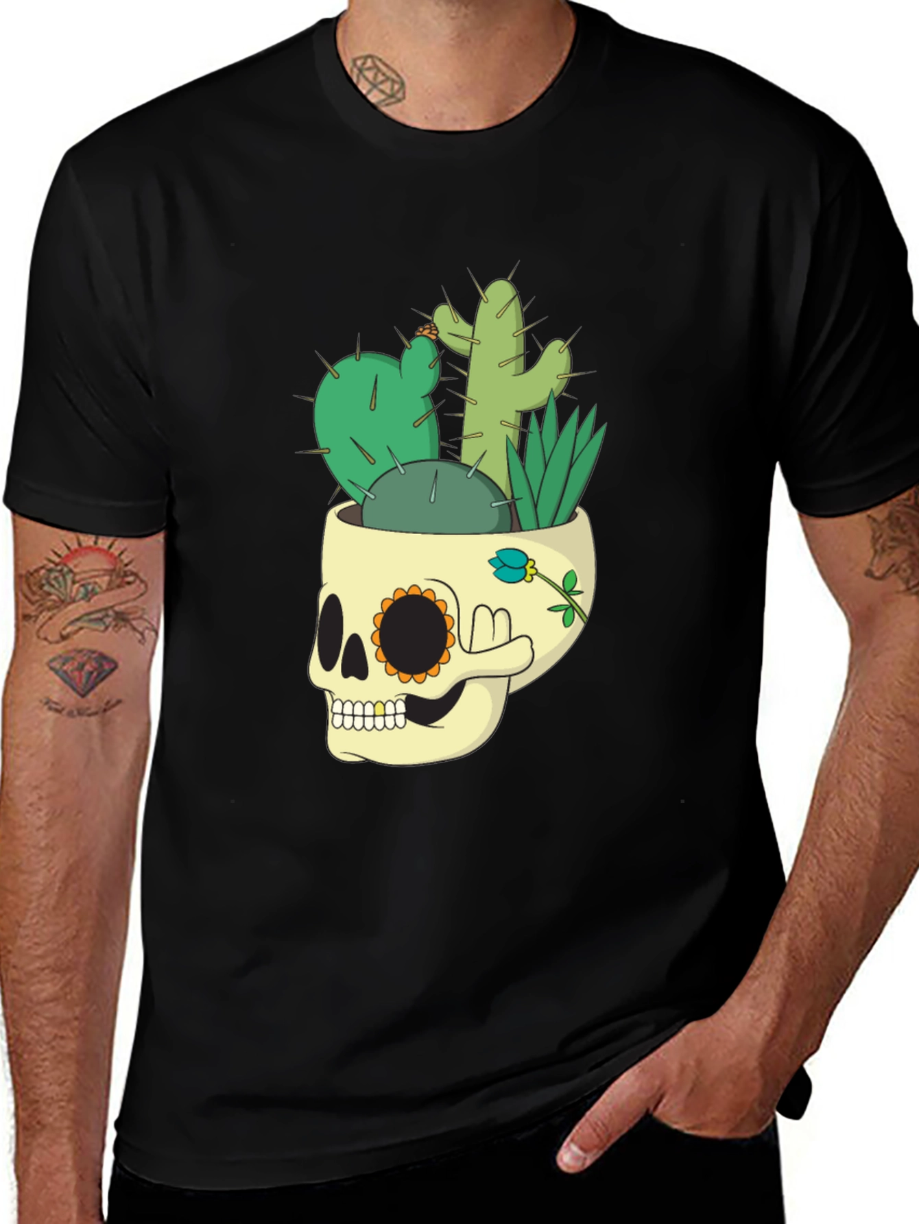 Skull Cactus Graphic Tee - Mens Black T-Shirt