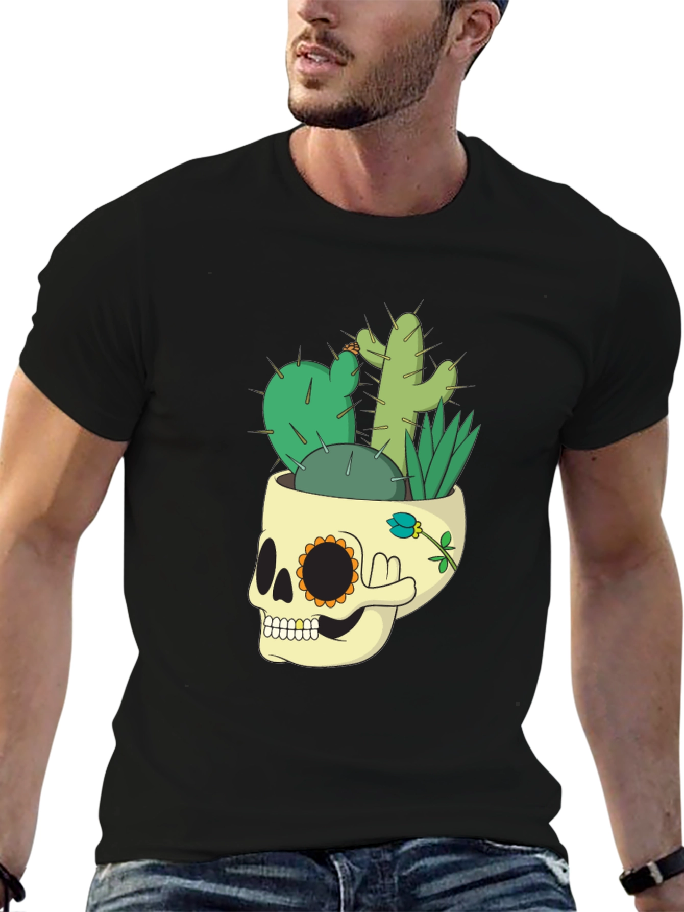 Skull Cactus Graphic Tee - Mens Black T-Shirt