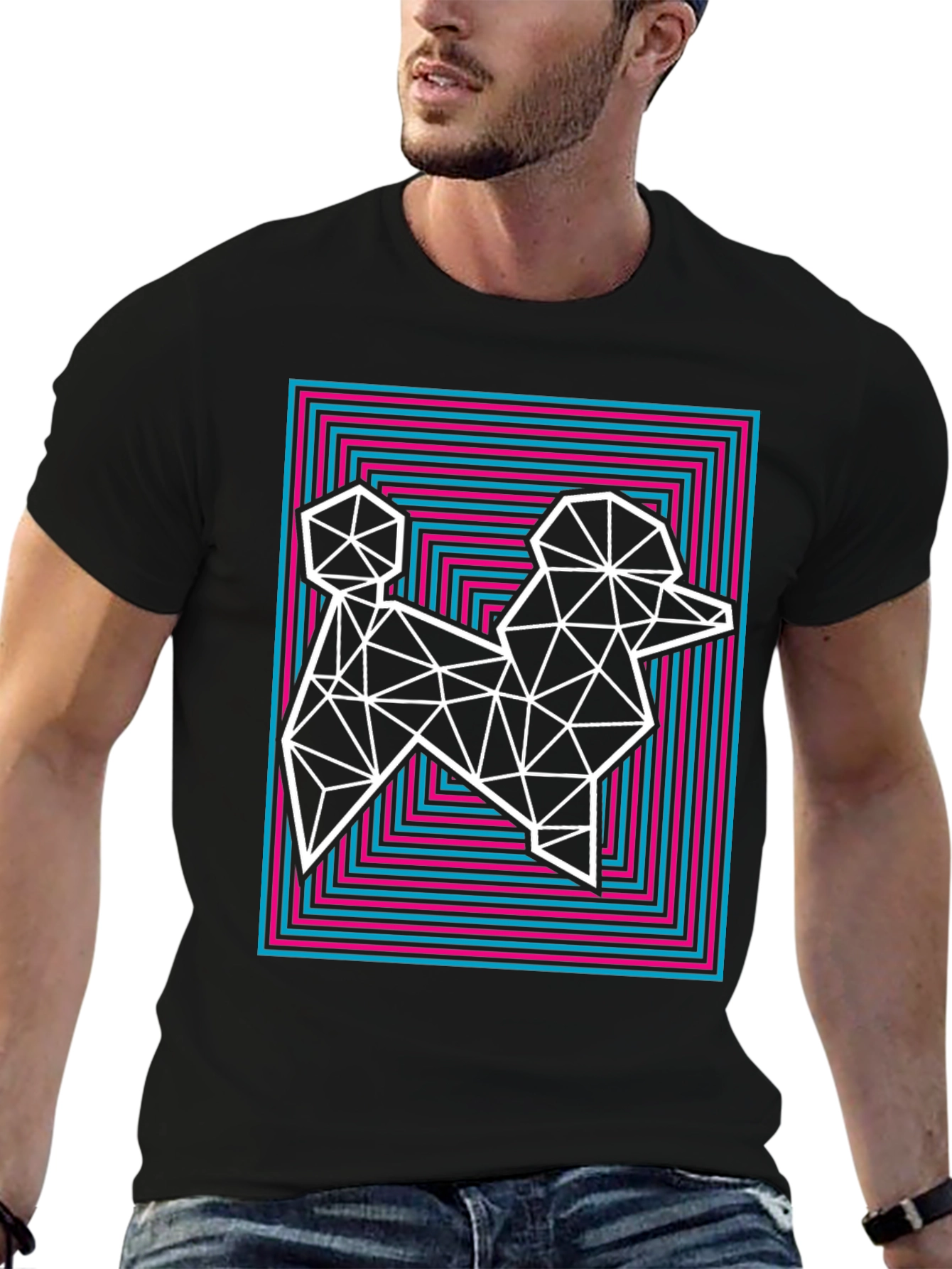 Geometric Poodle Graphic Tee - Stylish Mens T-Shirt