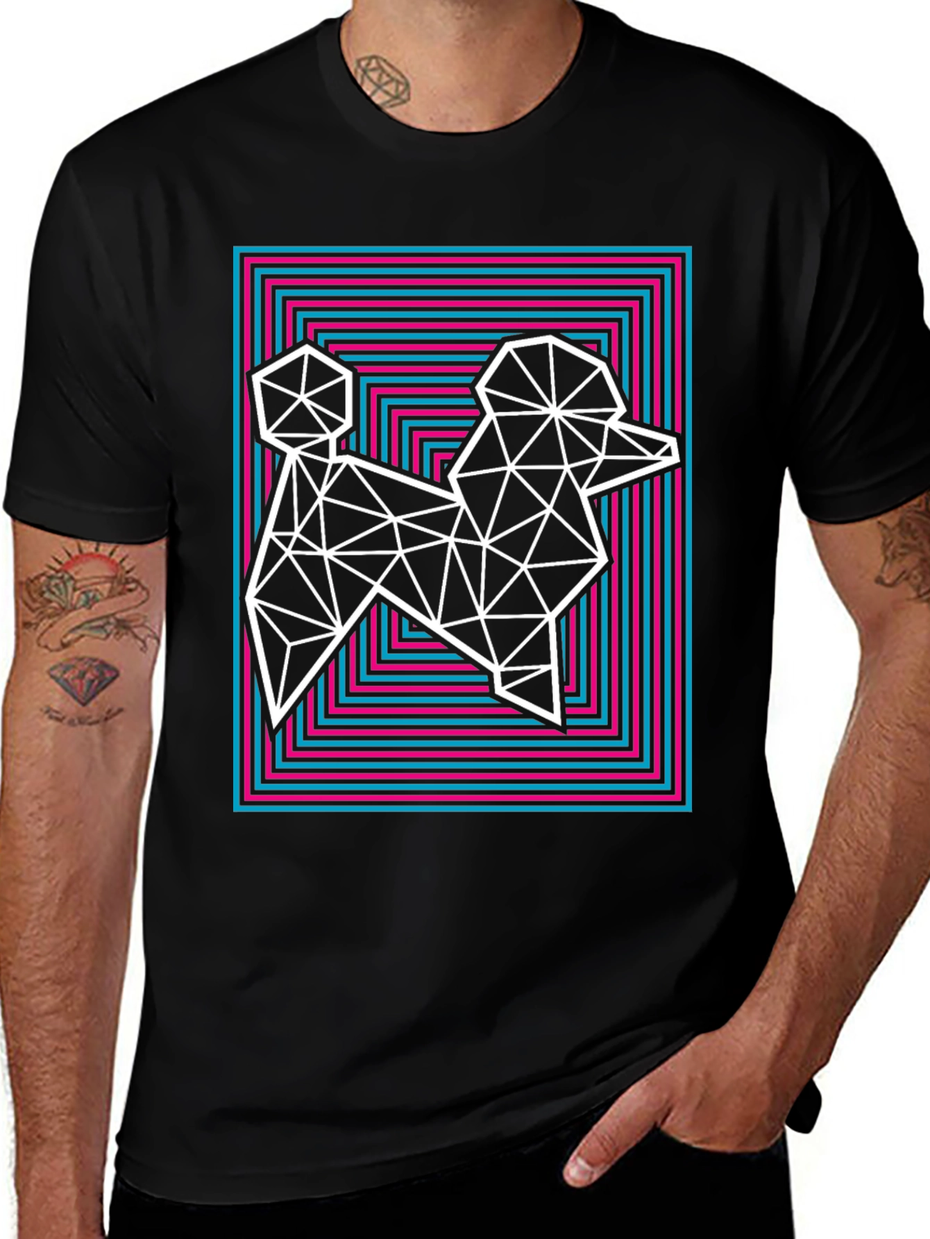 Geometric Poodle Graphic Tee - Stylish Mens T-Shirt