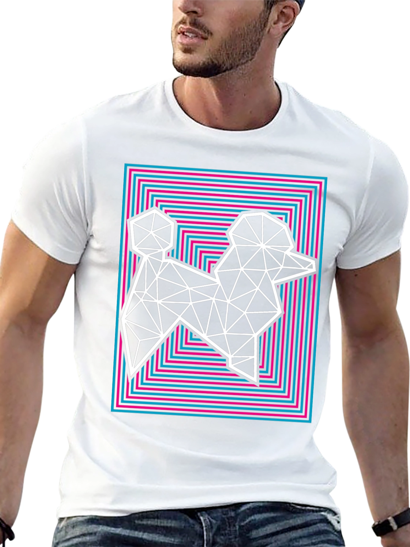 Geometric Poodle Graphic Tee - Stylish Mens T-Shirt