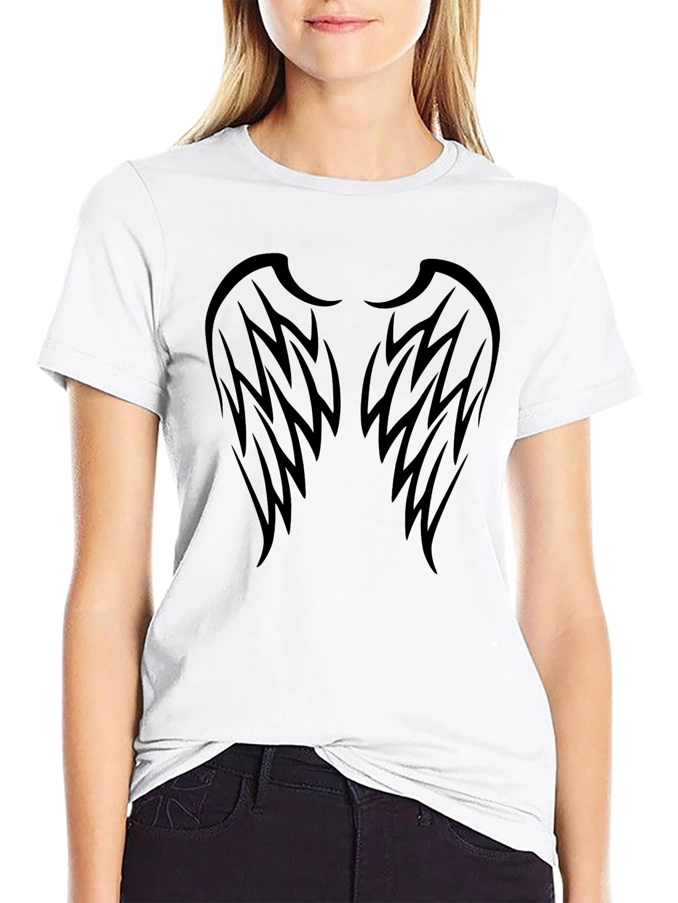 Black T-Shirt with Wings Graphic