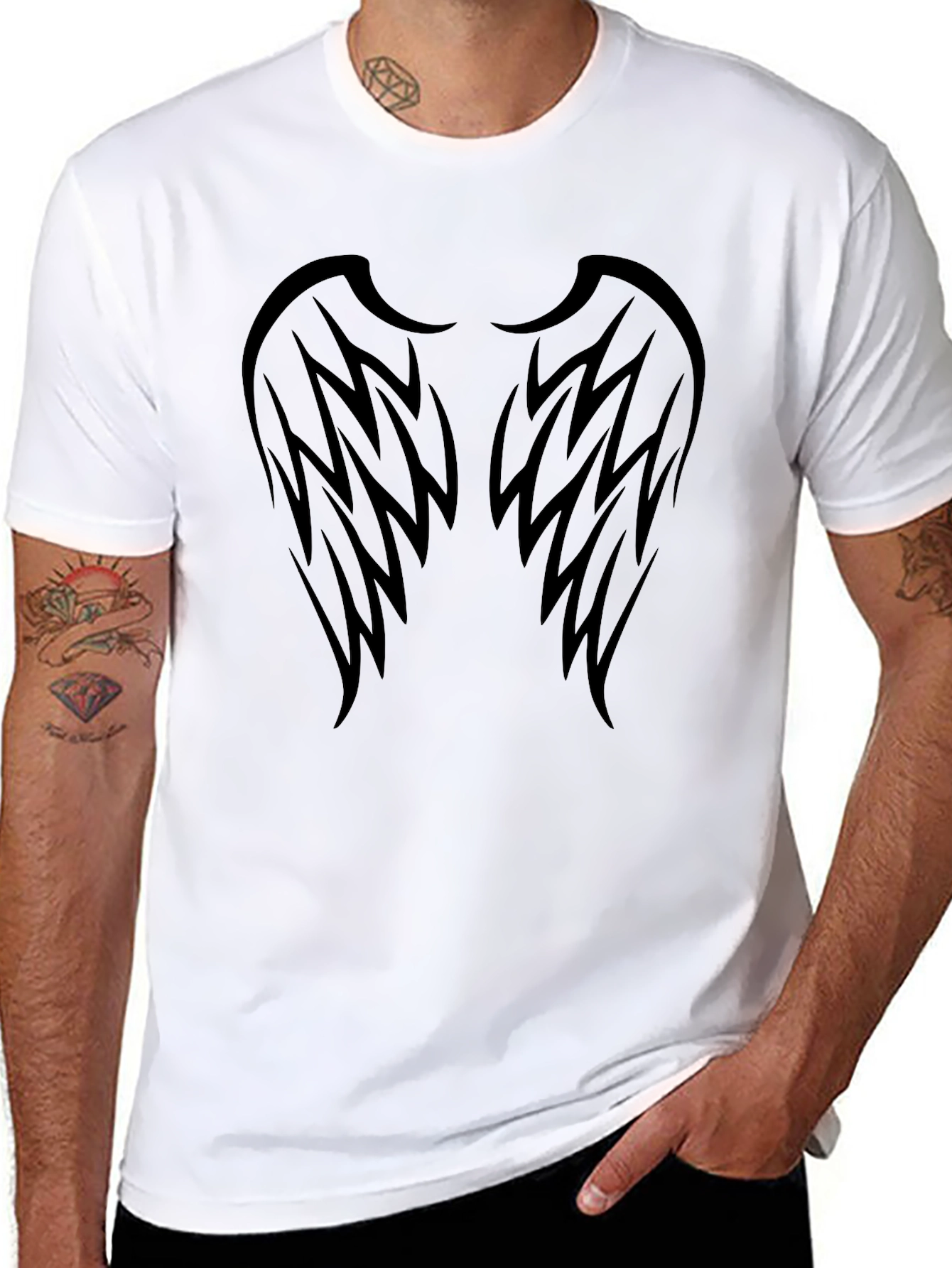 Black T-Shirt with Wings Graphic