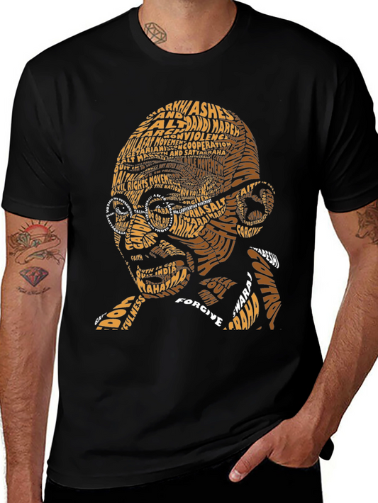 Gandhi Word Art Graphic Tee - Black Cotton T-Shirt