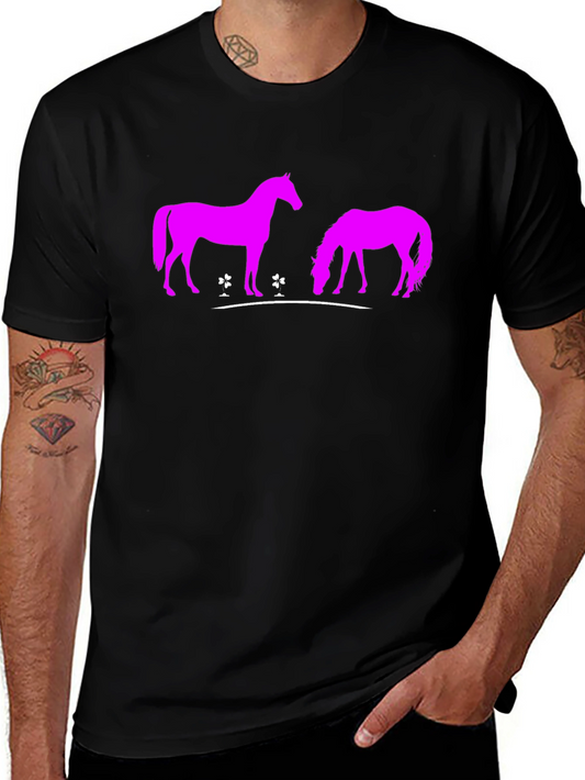 Black T-Shirt with Pink Horse Design