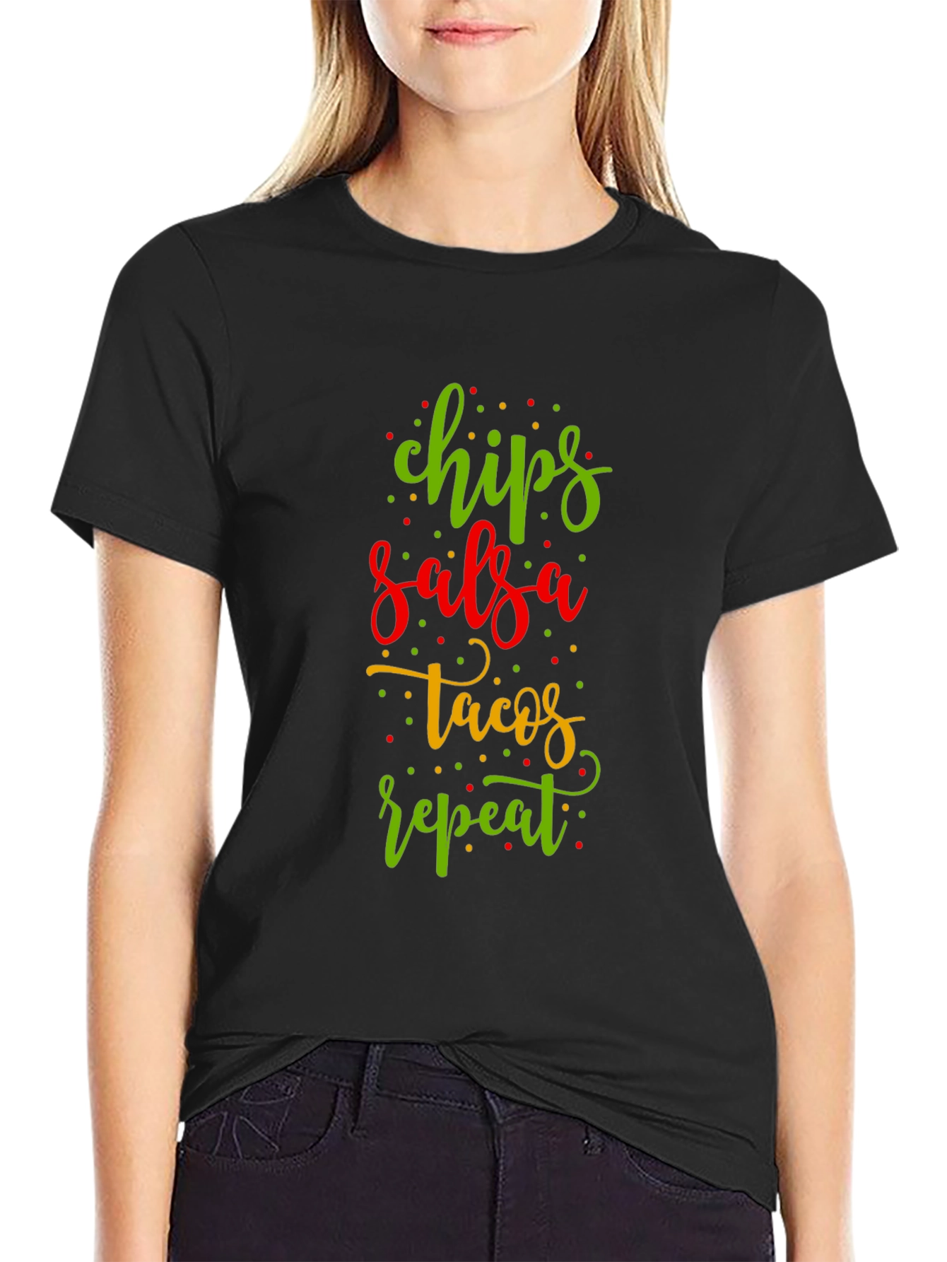 Chips Salsa Tacos Repeat Funny Graphic Tee