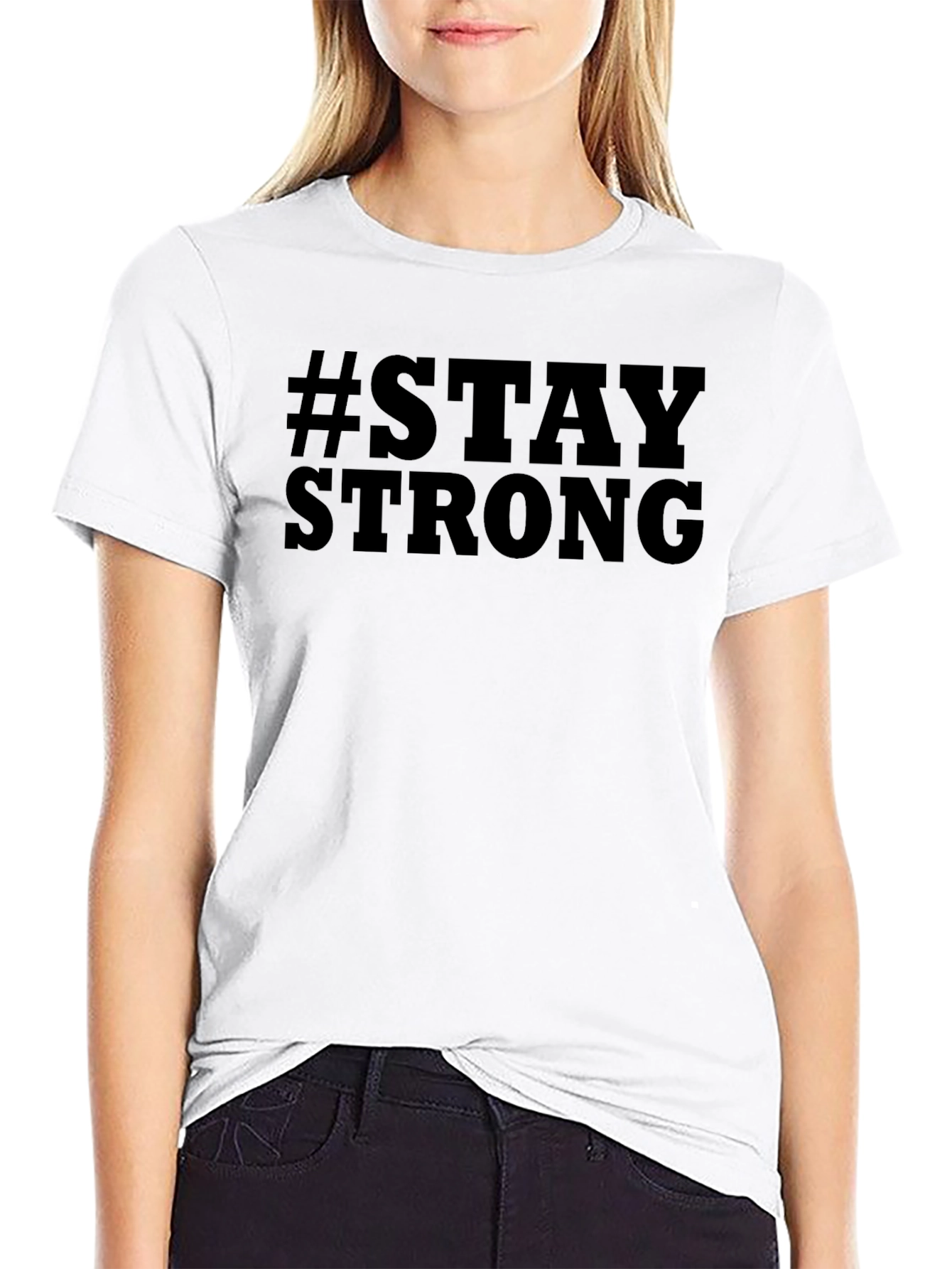 #Stay Strong Graphic Black T-Shirt