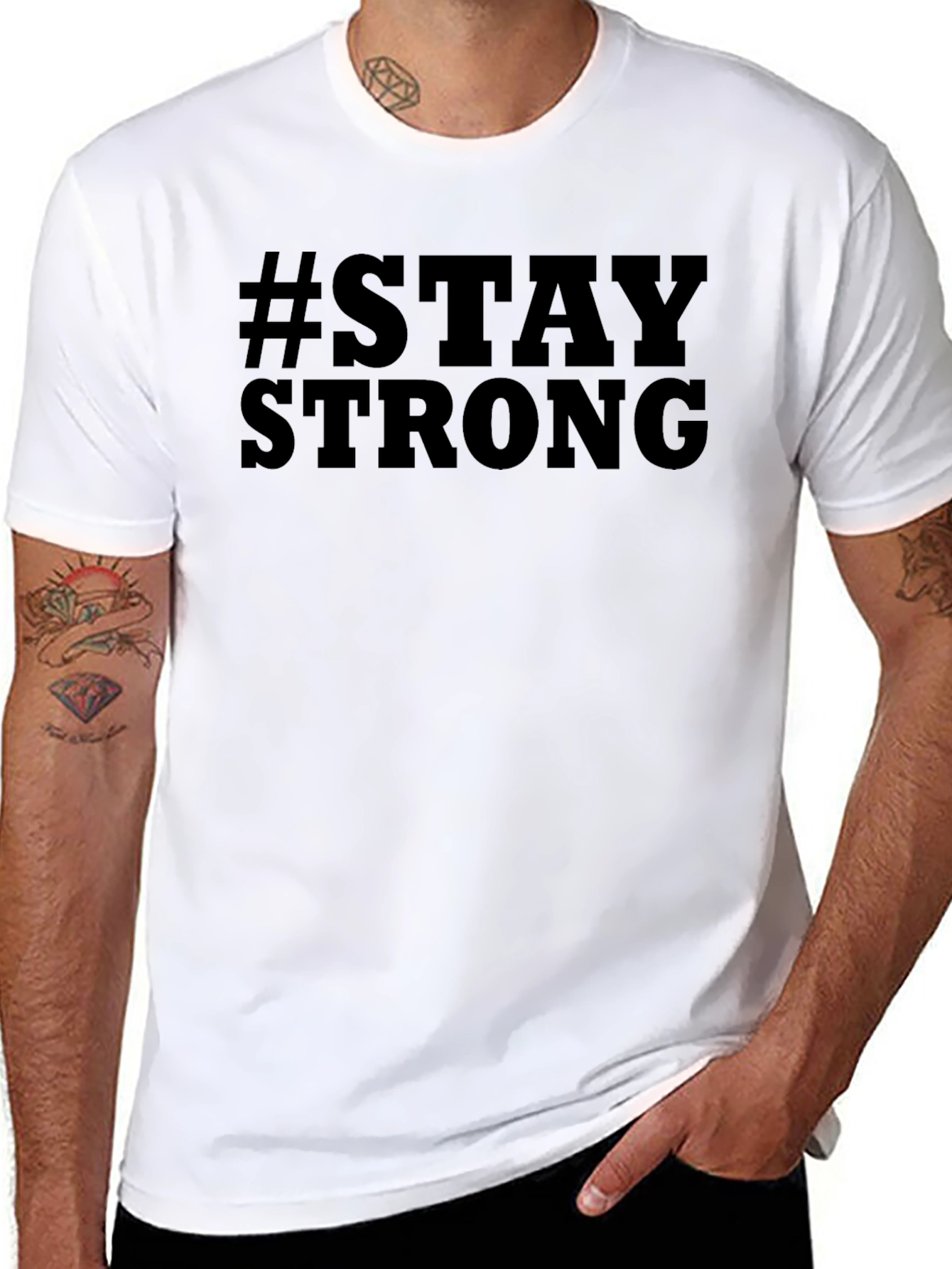 #Stay Strong Graphic Black T-Shirt