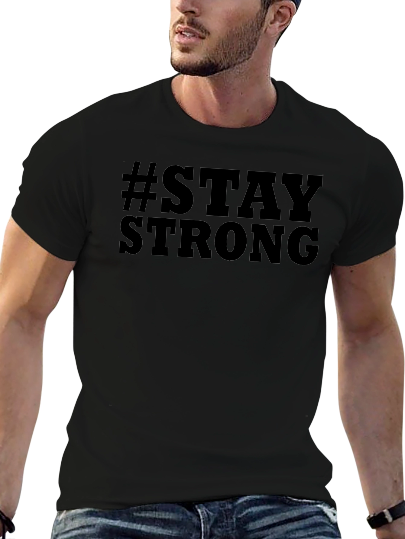 #Stay Strong Graphic Black T-Shirt