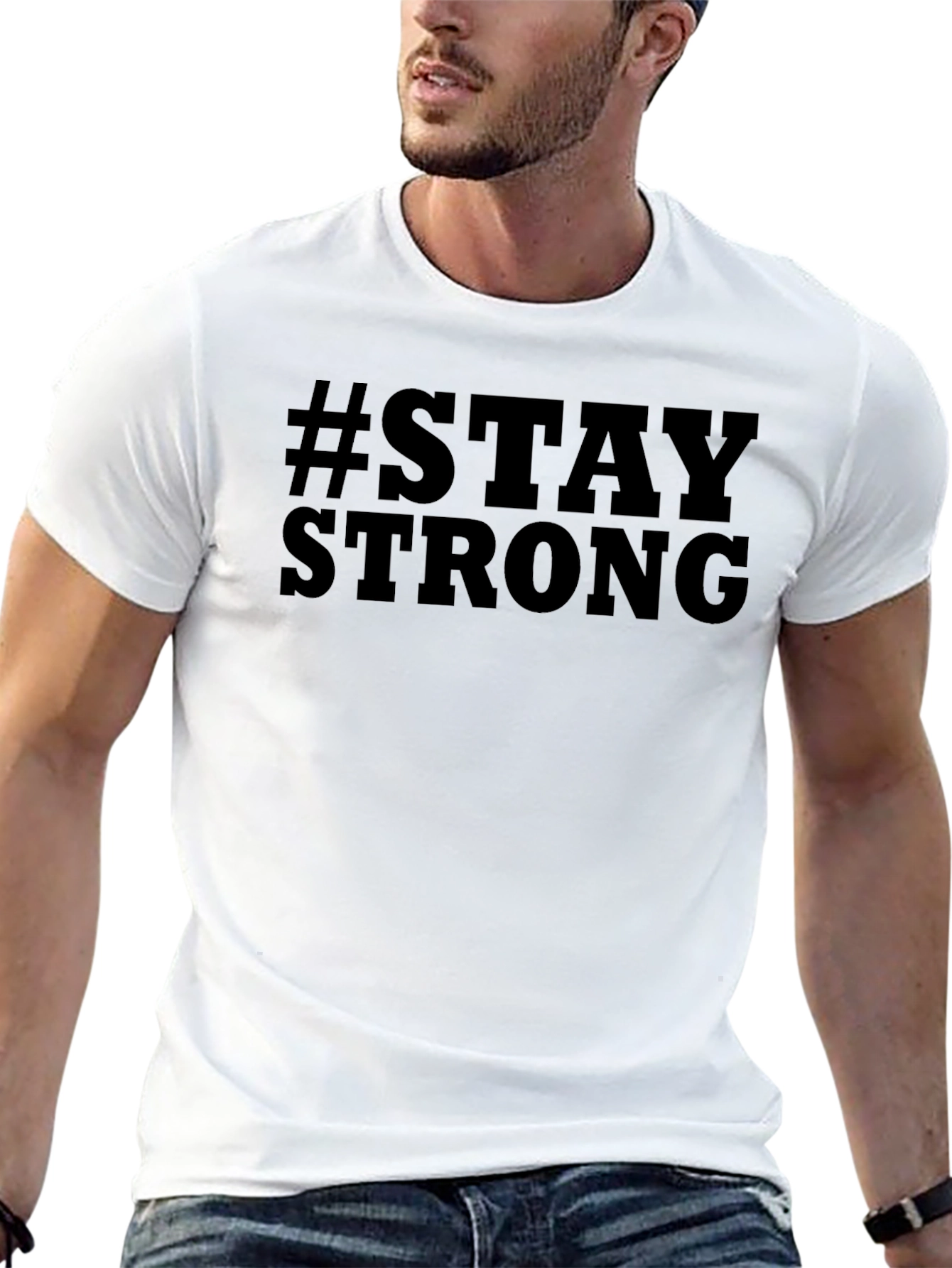 #Stay Strong Graphic Black T-Shirt
