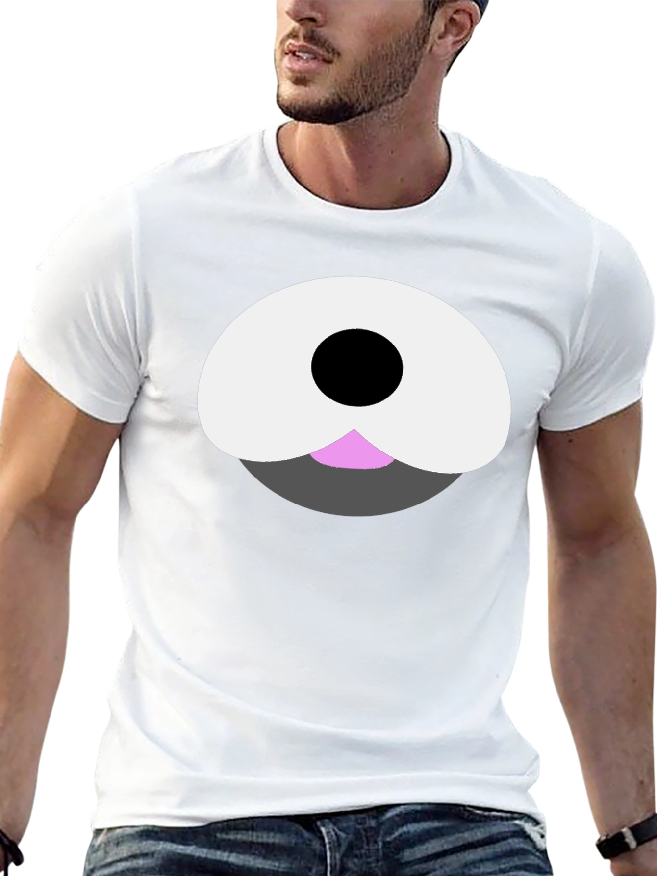 Cute Cartoon Bear Face Black T-Shirt