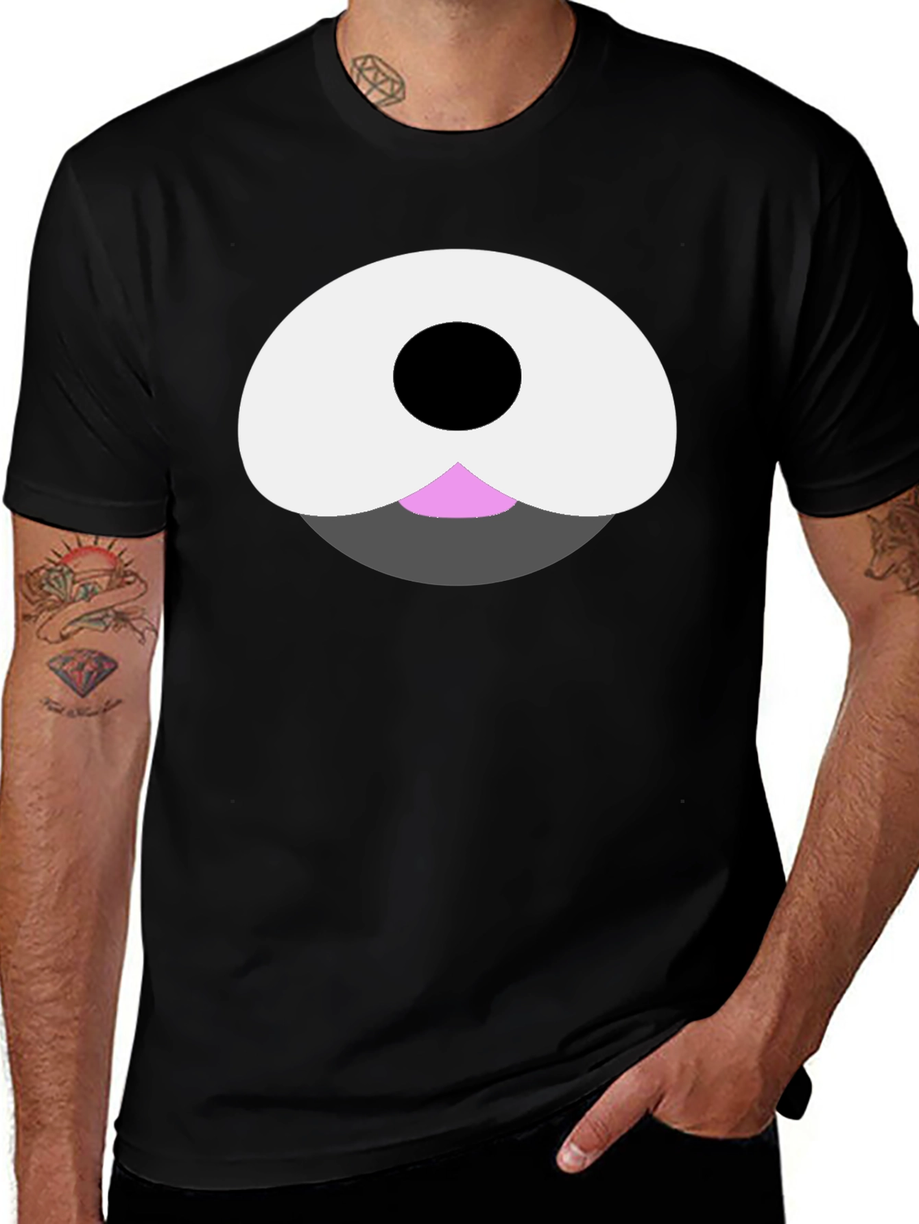 Cute Cartoon Bear Face Black T-Shirt