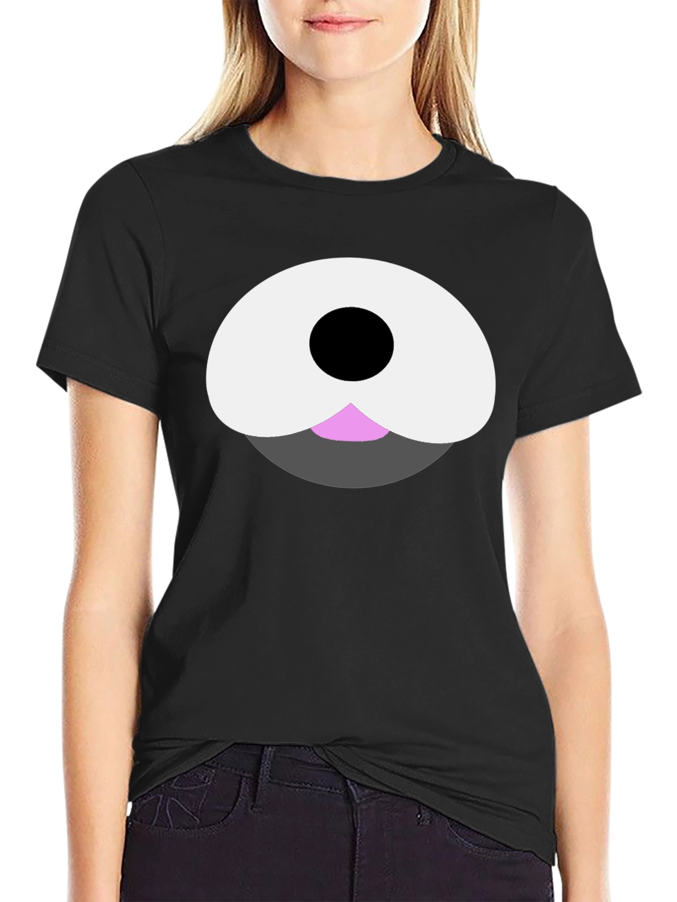 Cute Cartoon Bear Face Black T-Shirt