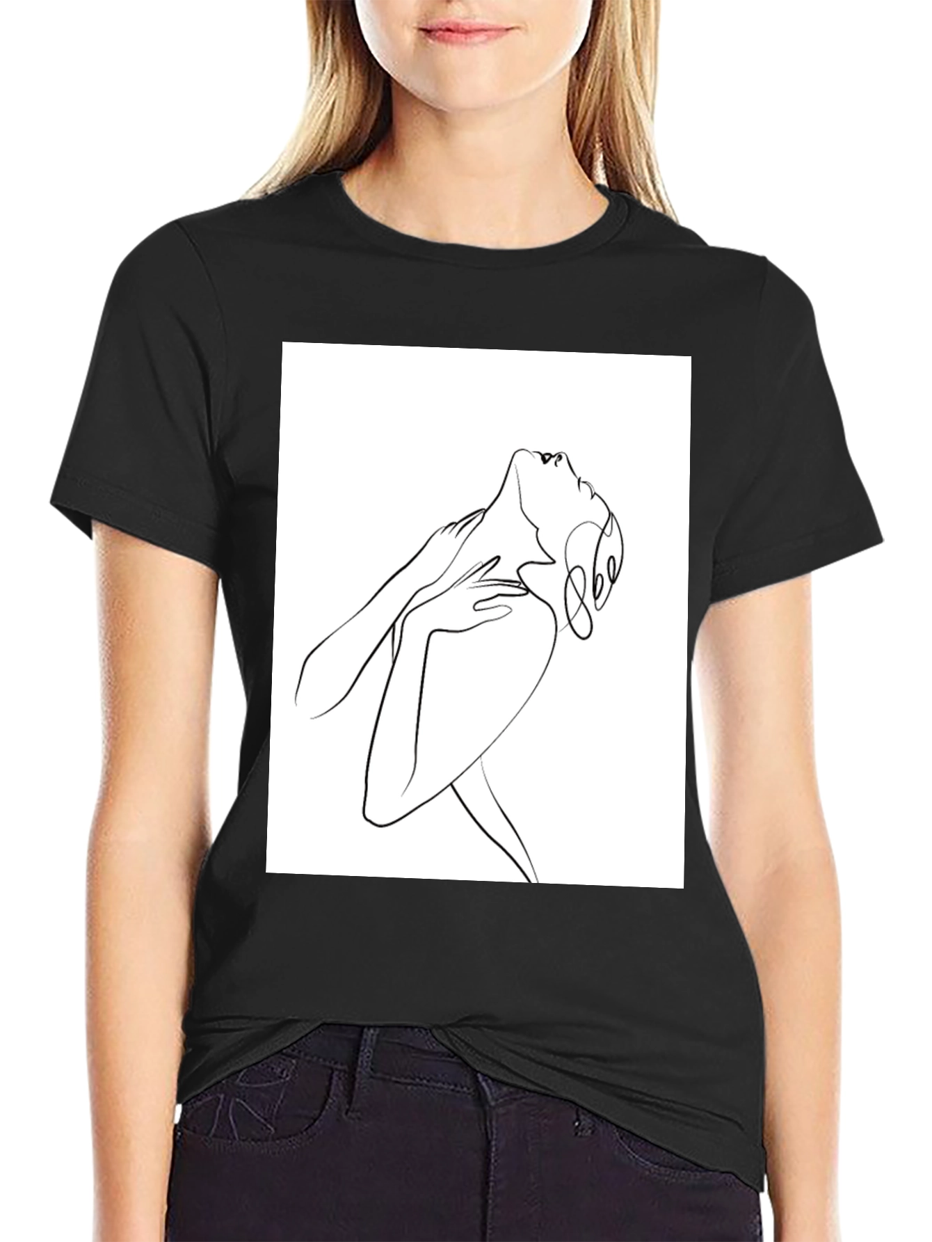 Abstract Line Art Graphic Tee - Unisex Black T-Shirt