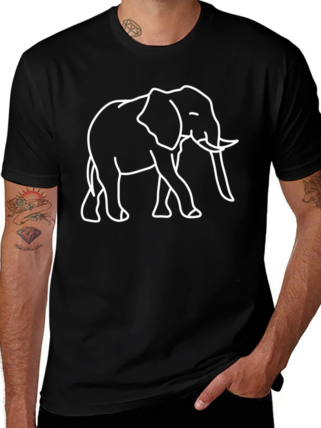 Elephant Graphic Tee - Black Cotton T-Shirt