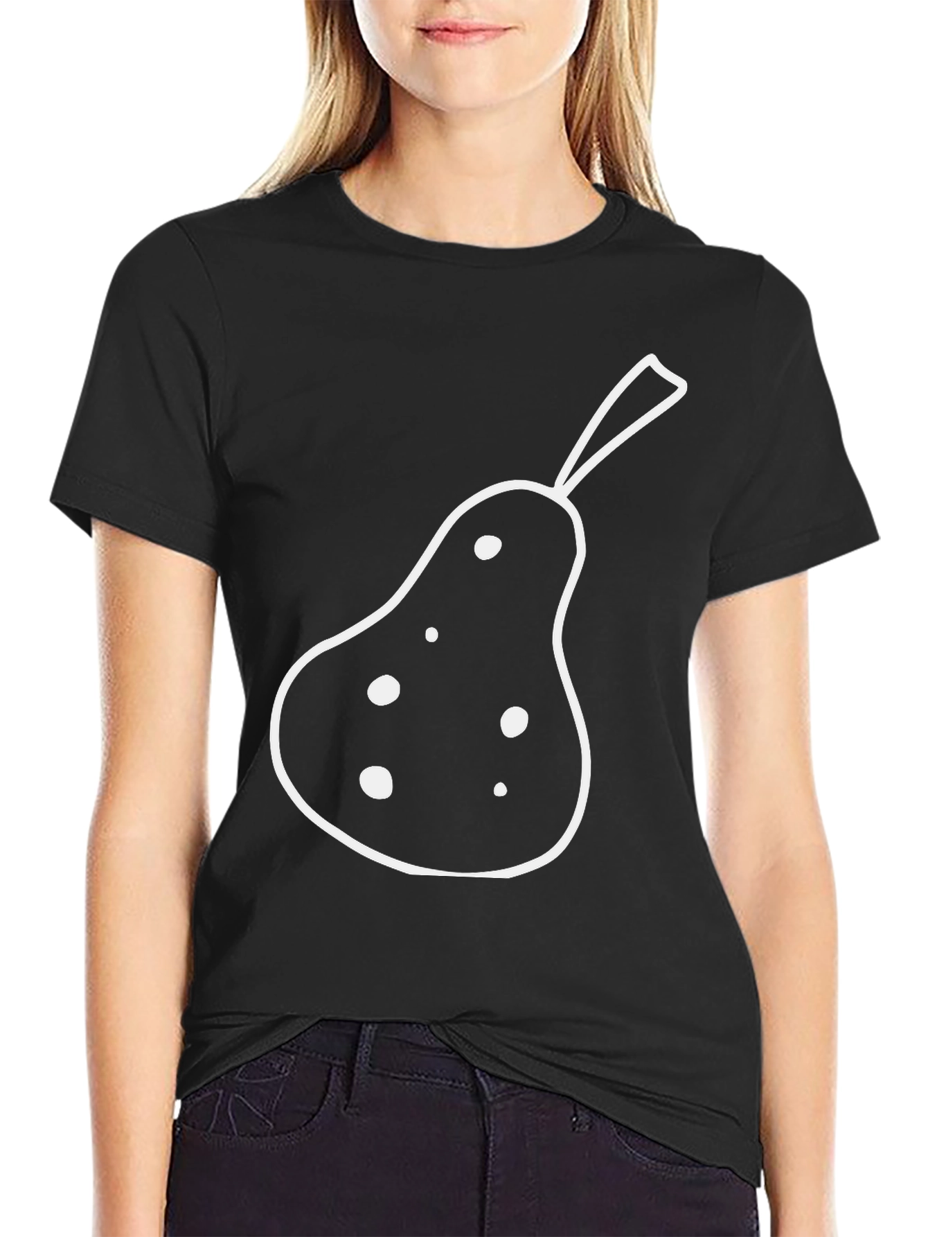 Pear Graphic Tee - Casual Black Cotton T-Shirt