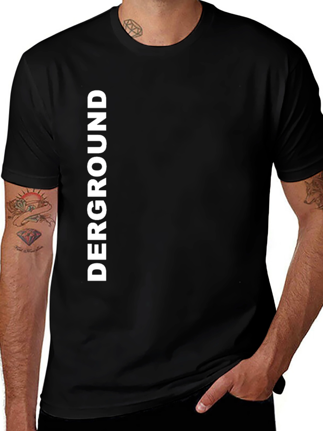 Black DERGROUND Graphic Print Crew Neck T-Shirt