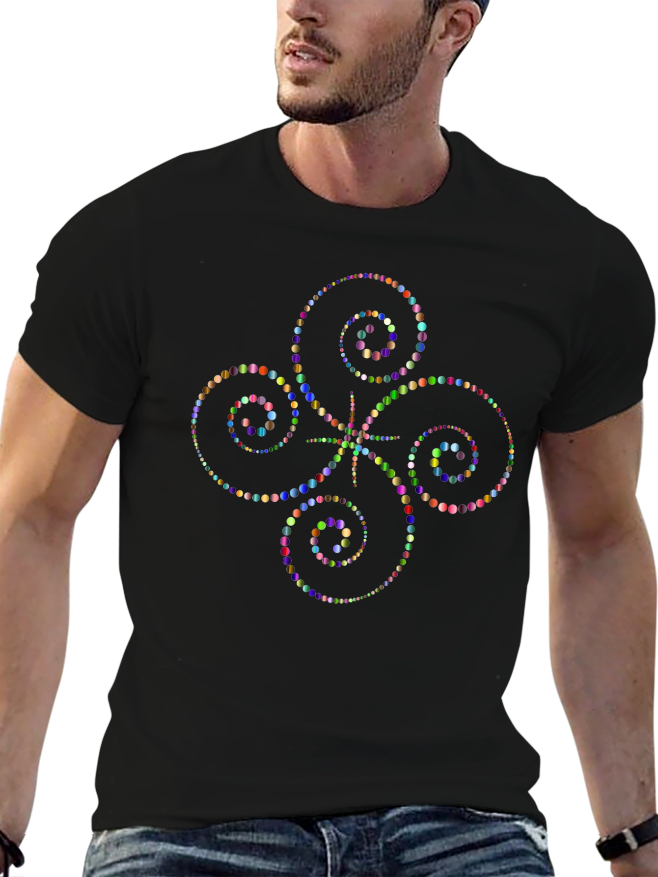 Geometric Swirl T-Shirt - Black