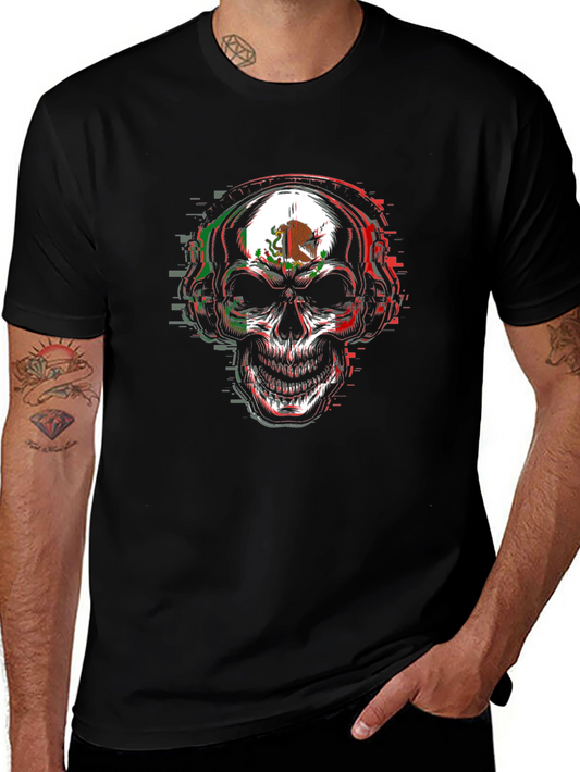Mexican Flag Skull Graphic Tee - Mens Black T-Shirt