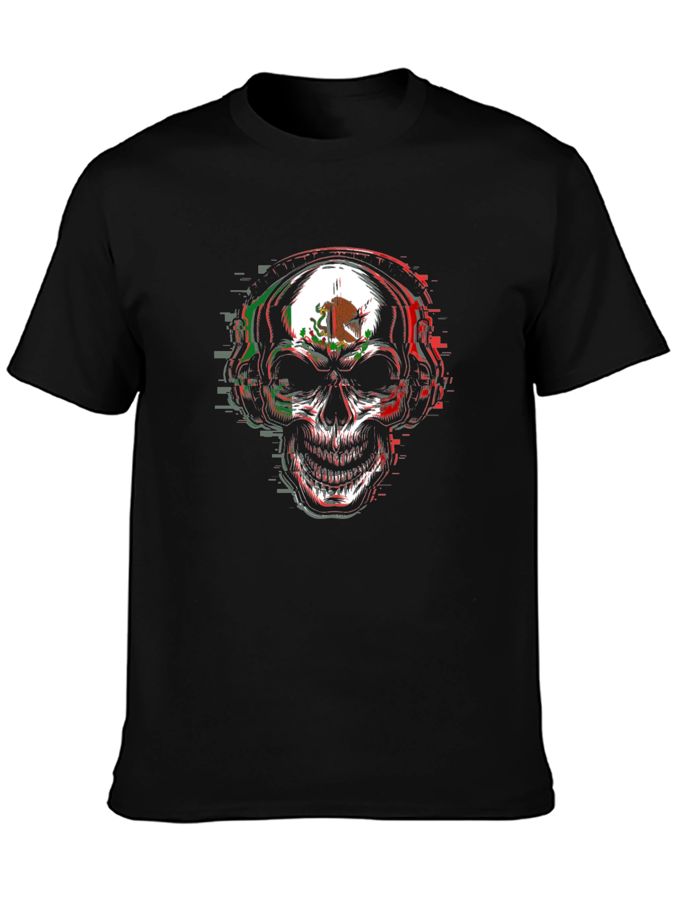 Mexican Flag Skull Graphic Tee - Mens Black T-Shirt