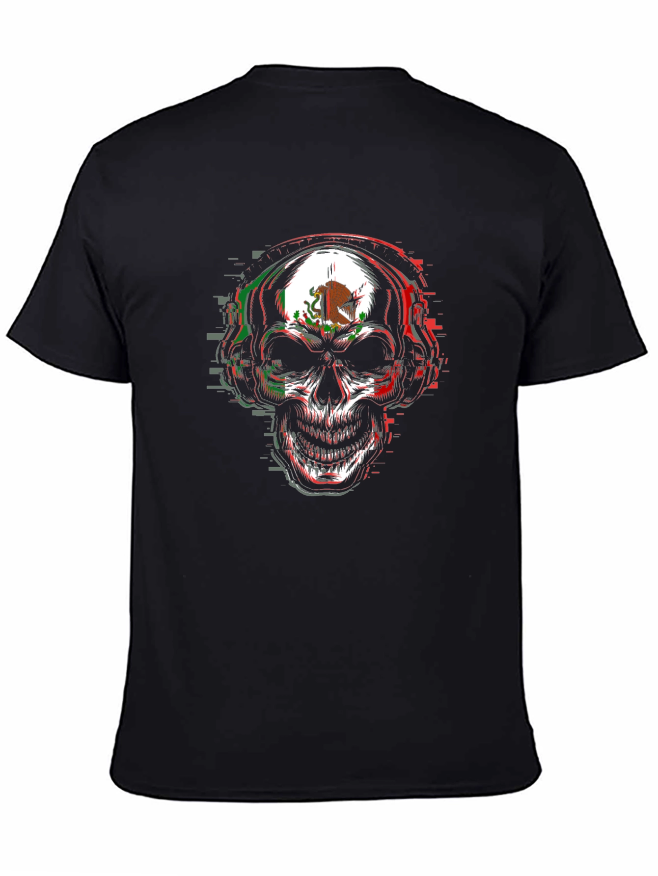 Mexican Flag Skull Graphic Tee - Mens Black T-Shirt