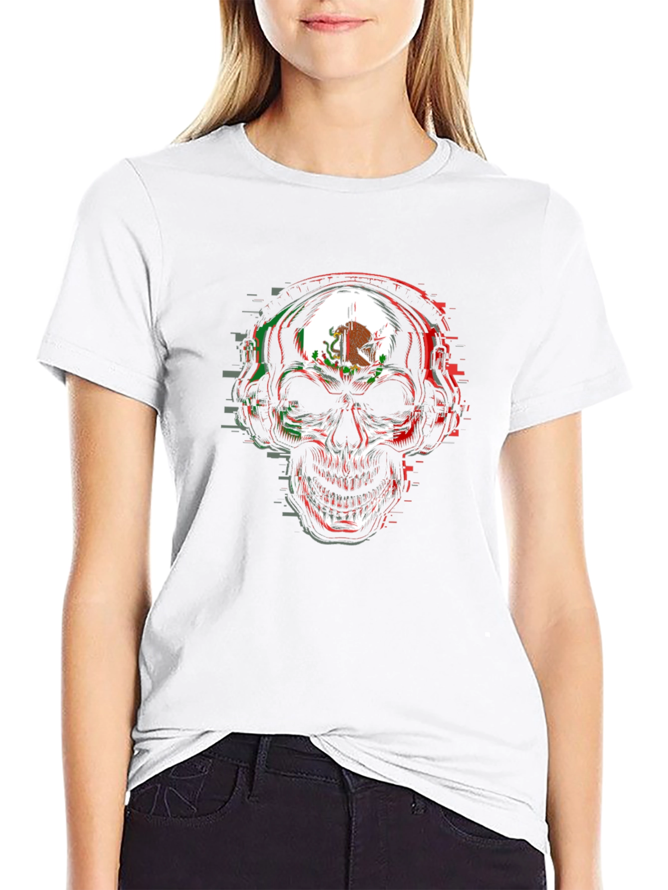 Mexican Flag Skull Graphic Tee - Mens Black T-Shirt