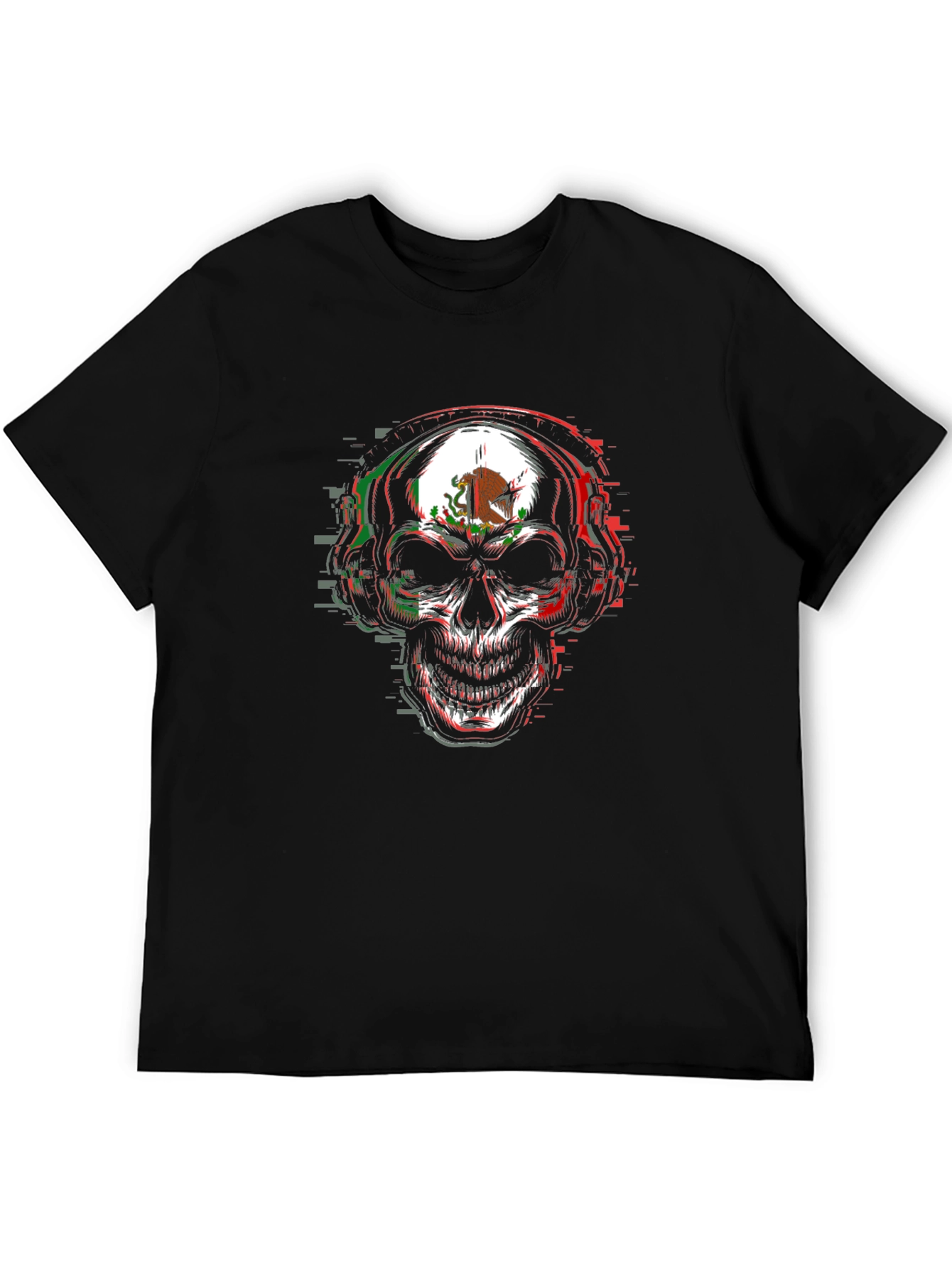 Mexican Flag Skull Graphic Tee - Mens Black T-Shirt