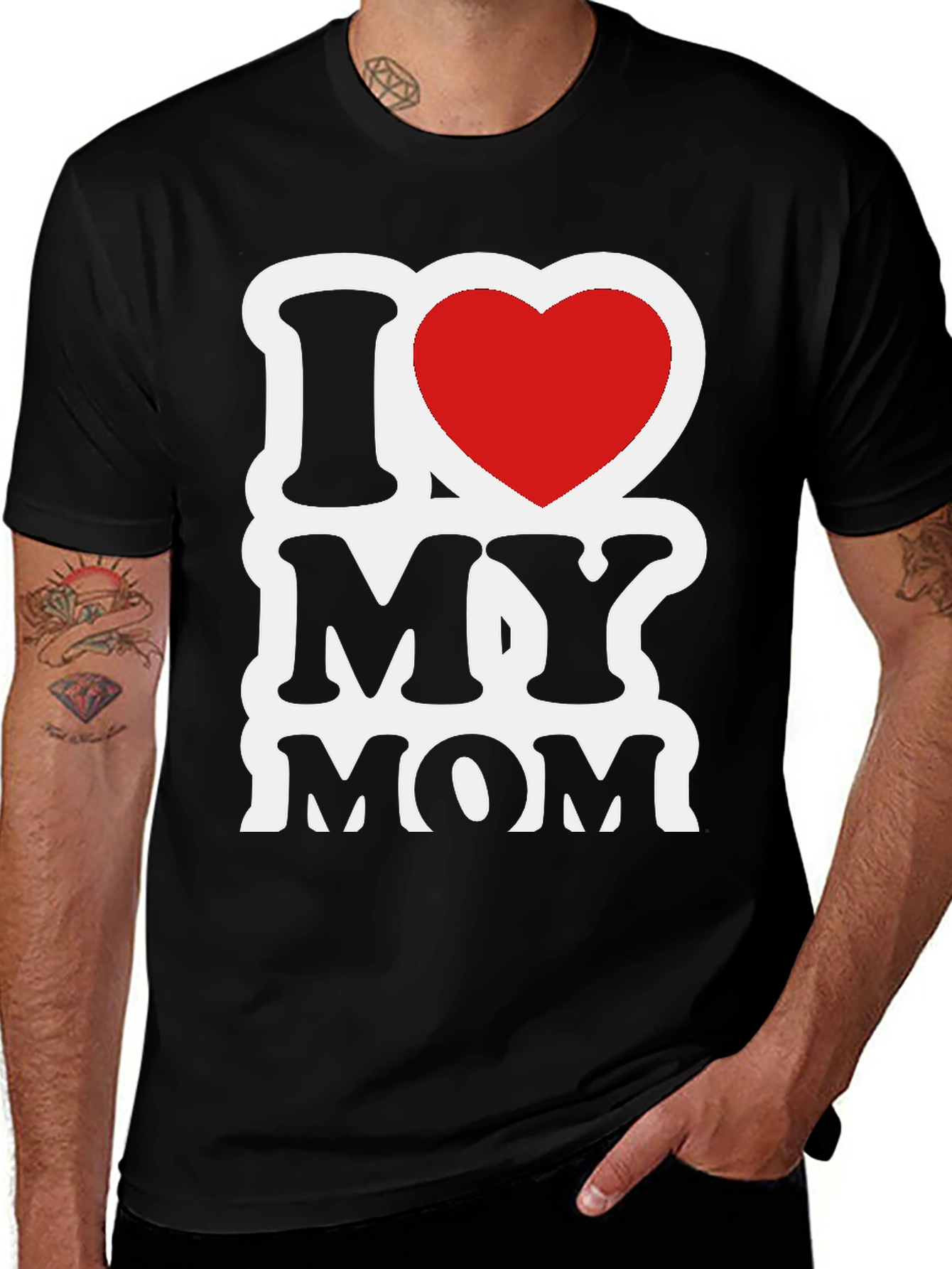 I Love My Mom Graphic T-Shirt - Black